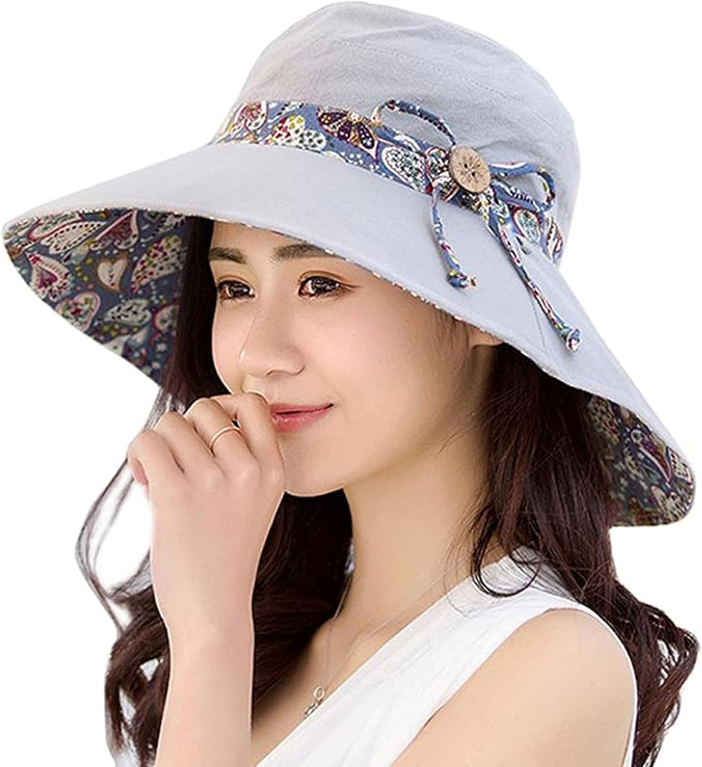 KXF Sun Hat for Women Wide Brim Summer Beach Hat with Chin Strap Foldable Bucket Hat for Travel Sun Protection