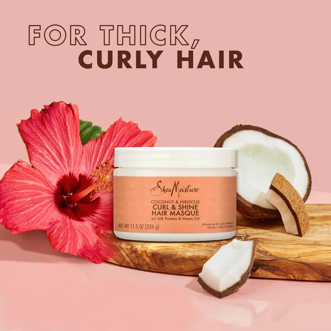 Shea Moisture Coconut and Hibiscus Curl and Shine Hair Masque by Shea Moisture for Unisex - 12 Oz Masque, 340 Grams image number 5