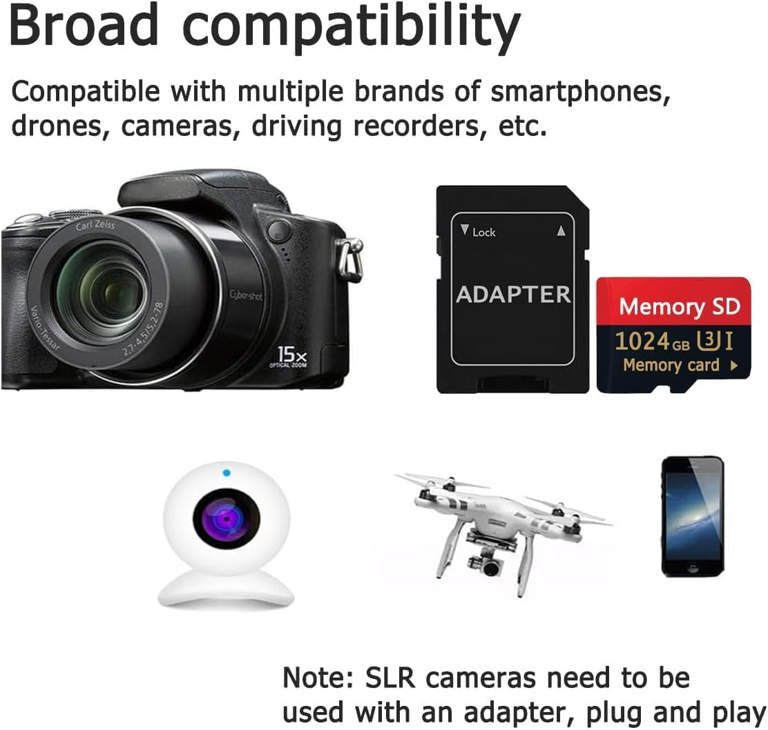 1TB Micro SD Card, High Speed Memory Card 1TB Micro SD Card for Large Capacity TF Card, up to 160Mb/S Read/100Mb/S Write,Microsd TF Card for Dash Cam/Camera/Pc/Portable Gaming Device/Smartphone/Tablet image number 1