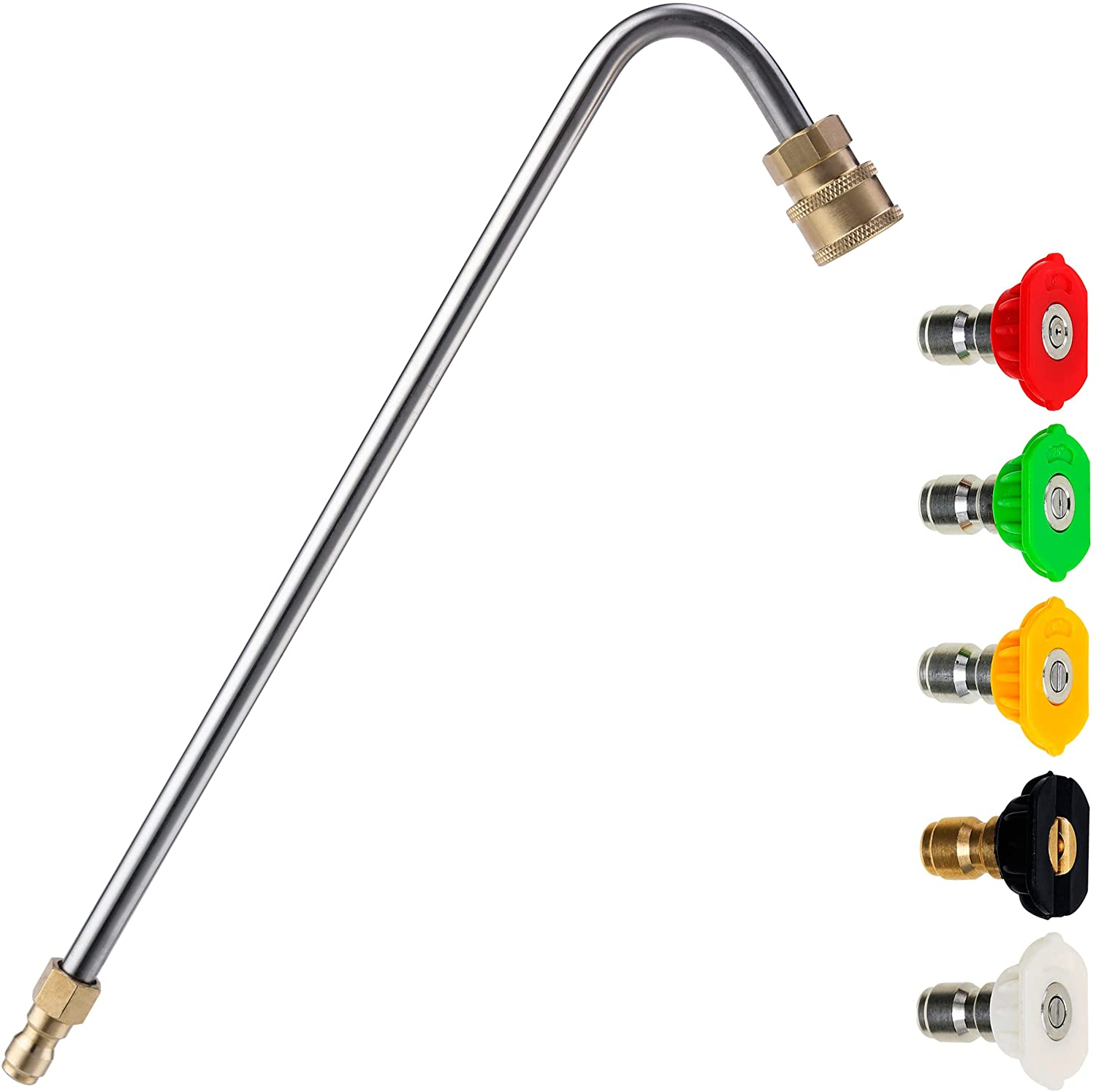 M MINGLE Stainless Steel Pressure Washer Gutter Cleaner Attachment, Angled Extension Wand for Gutter Cleaning, 5 Nozzle Tips, 1/4 Inch Quick Connect, 13 Inch image number 6