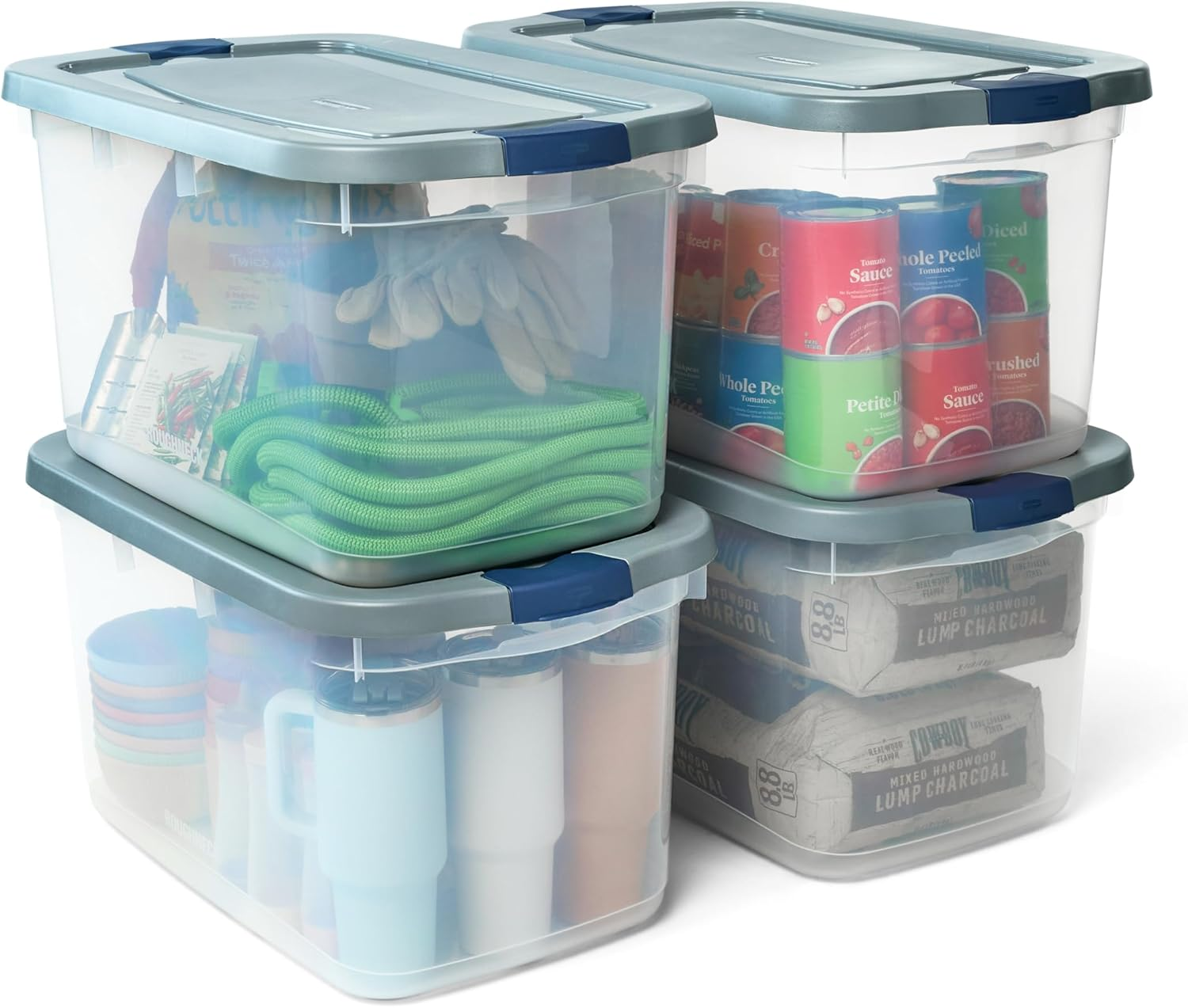 Rubbermaid Roughneck Clear 66 Qt/16.5 Gal Storage Containers, Pack of 4 with Snap-Fit Grey Lids, Visible Base, Sturdy and Stackable, Great for Storage and Organization image number 2