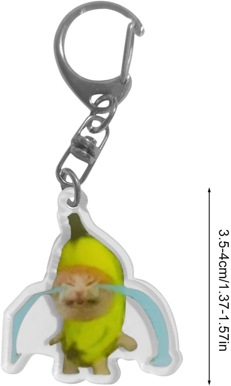 Banana Cat Key Chain | Cute Crying Sounds Making Banana Cat Key Hooks,Funny 2D Acrylic Mobile Phone Chain with Lanyard for Purse Wallet, School Bag Decoration - Crying Banana Cat 3.5Cm Key Chain image number 4