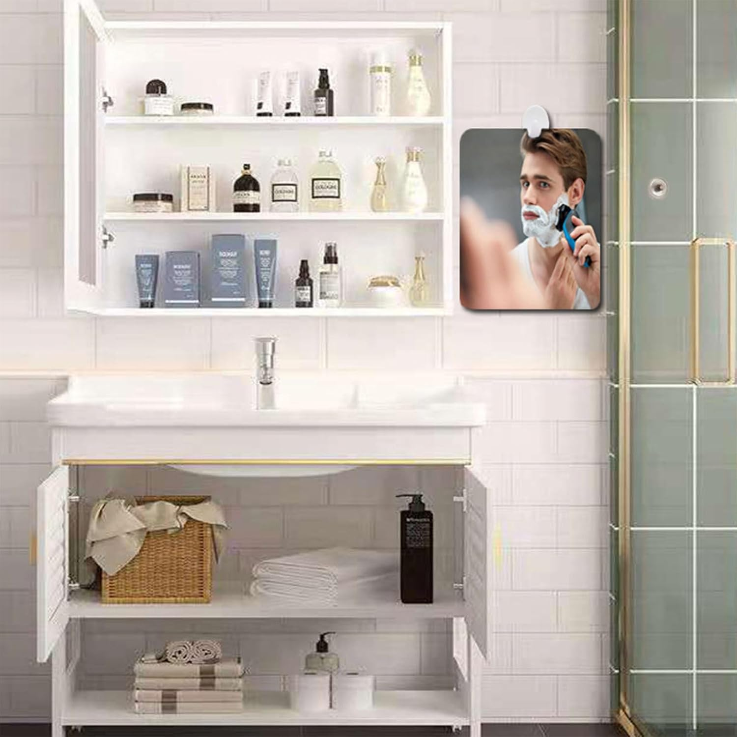 Xolixorium Fogless Shower Mirror 17X13Cm with Enhanced Suction Cups, Anti-Fog Bathroom Wall Mirror for Shaving, High Clarity Waterproof Vanity Mirror with Hanging Hooks image number 1
