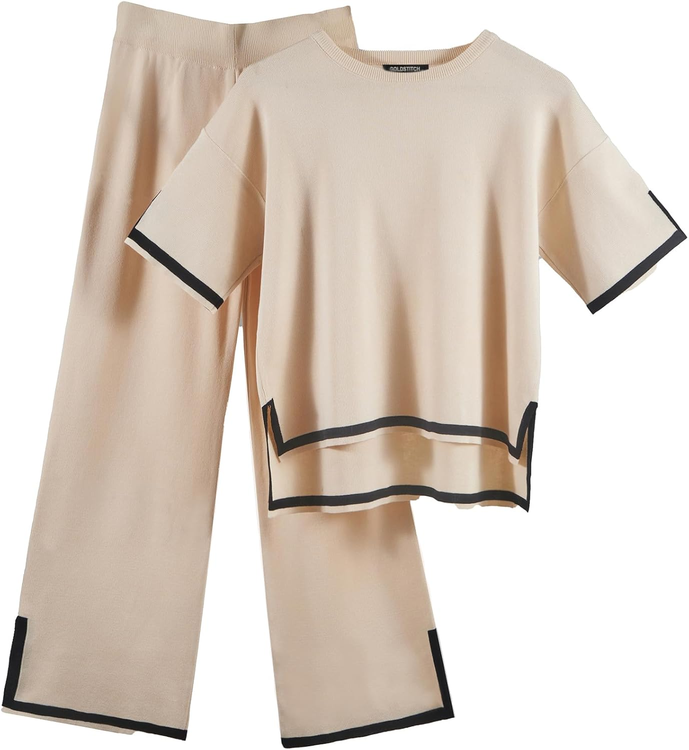 GOLDSTITCH Women'S Summer Two Piece Outfits Casual Short Sleeve Knit Tops Wide Leg Pants Lounge Sets Tracksuits