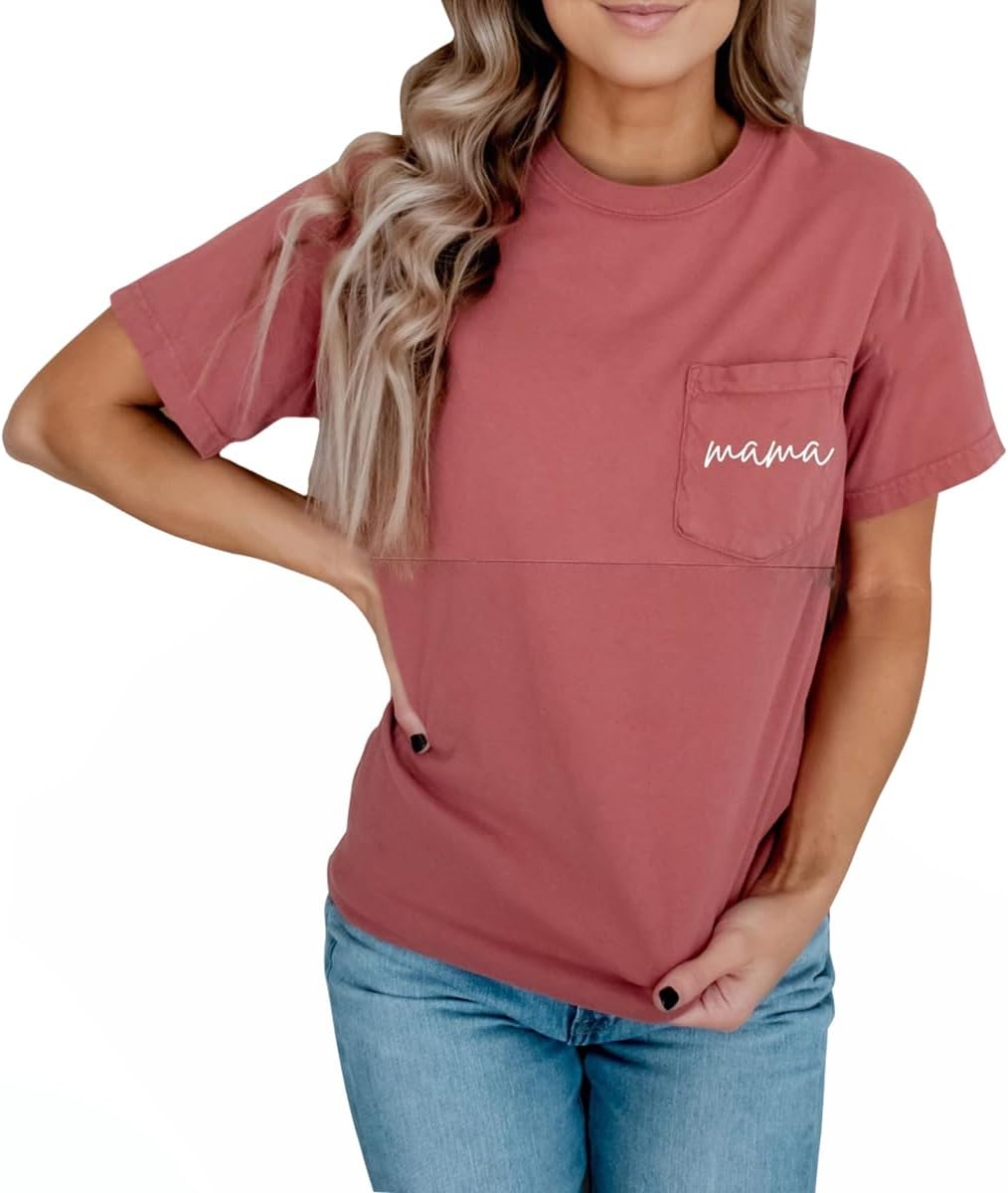 Breastfeeding Shirts for Women Mama Zipper Nursing Tops Distressed Maternity Tees Pregnancy Clothes with Pocket image number 6