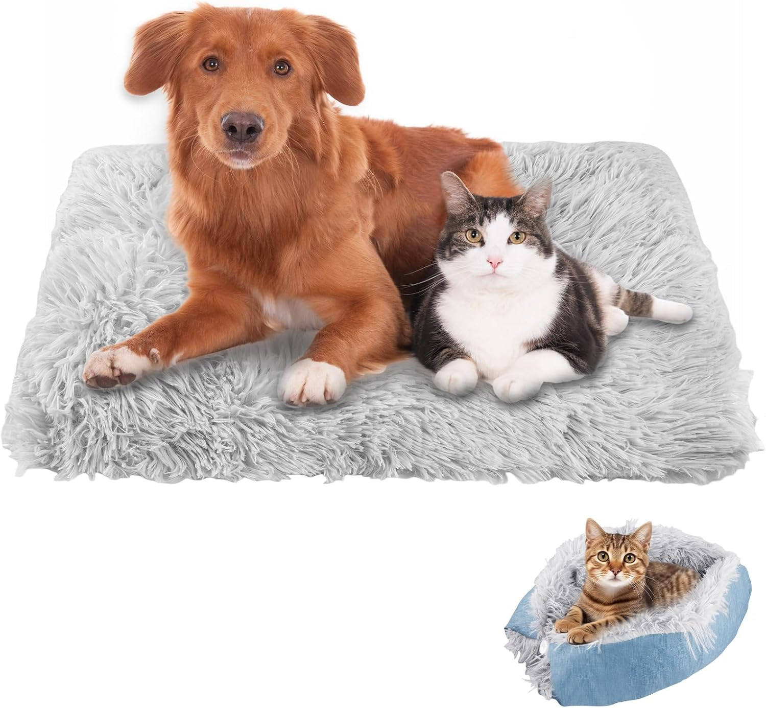 50 X 60 Cm Fluffy Cat Bed, 2-In-1 Cat Blanket for Cats, Washable Cat Cushion, Dog Bed, Cat Sofa, Cat Bed for Cats and Small Dogs (Green) image number 2