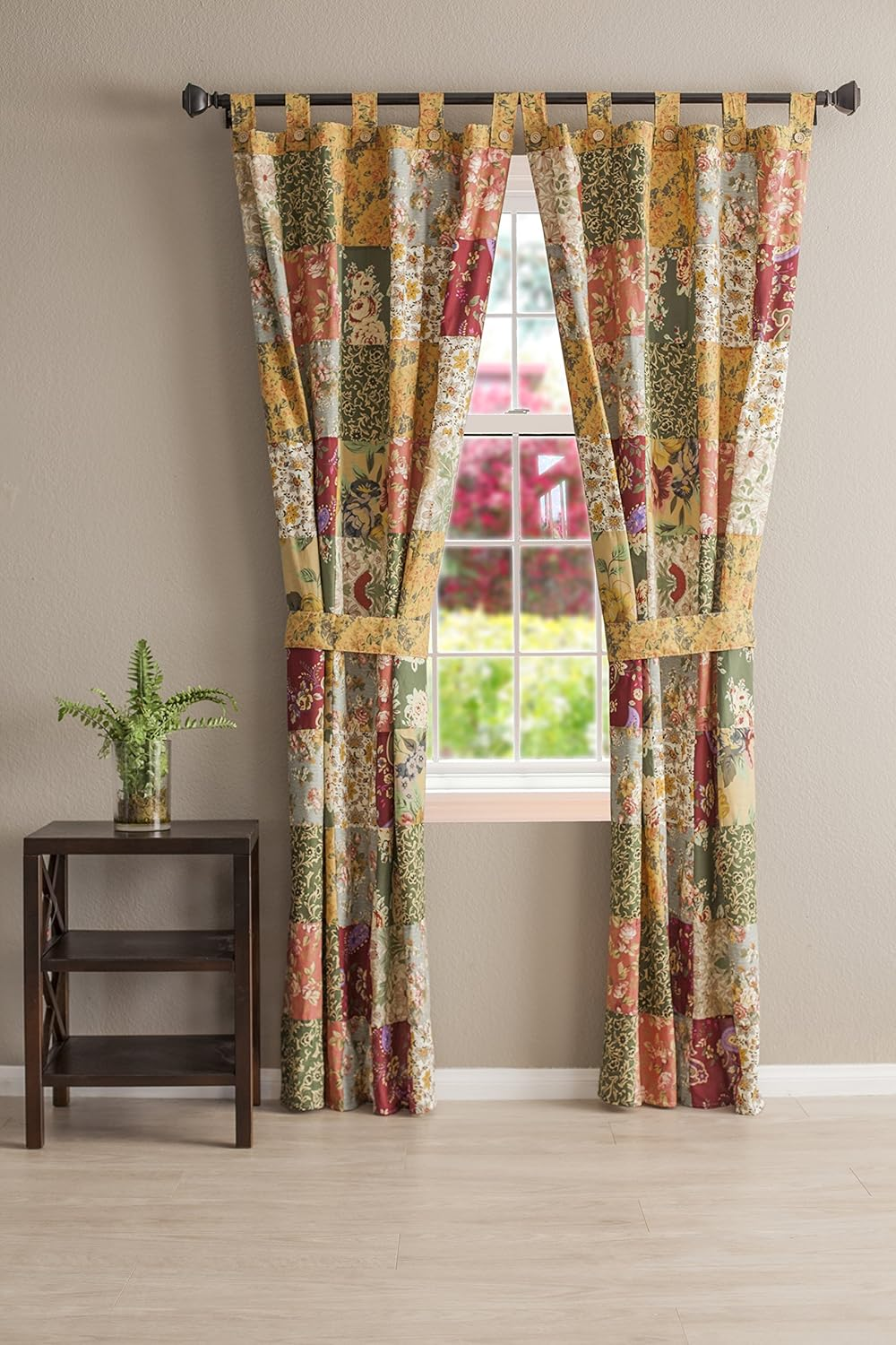 Greenland Home Antique Chic Authentic Patchwork Curtain Panel Pair, 84 X 84 Inches image number 1