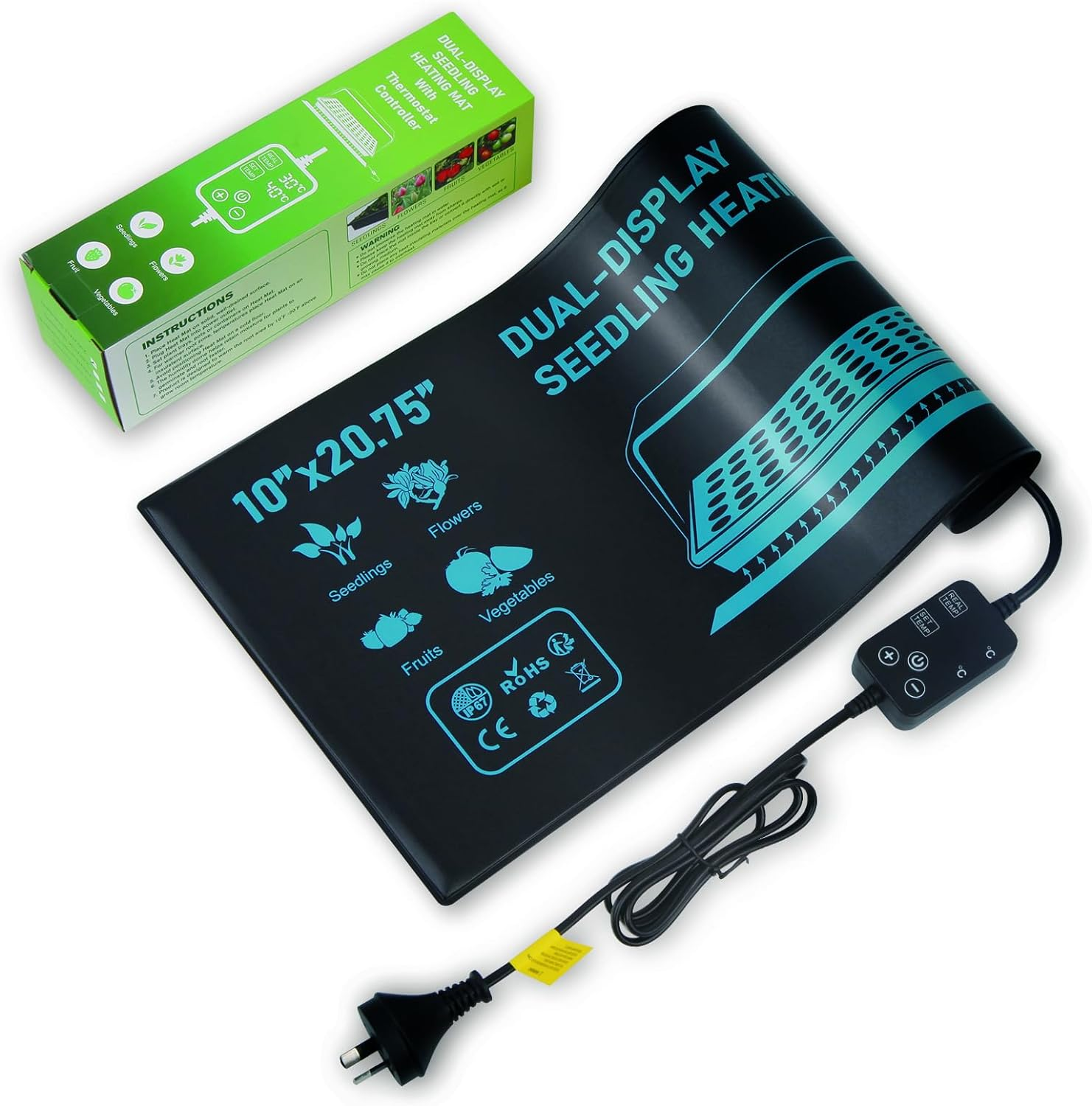 30W Seedling Heat Mat with Thermostat Control 52X25Cm Heating Pad Waterproof for Plant Germination Hydroponics Indoor Seed Starting Digital Thermostat Control Monitor Indoor Thermometer image number 3