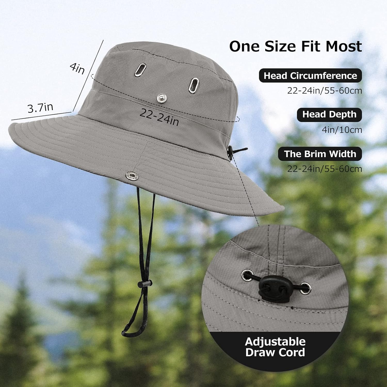 Surblue Boonie Sun Hat Wide Brim Fishing Hat with String for Hiking, Travel - Beige image number 7