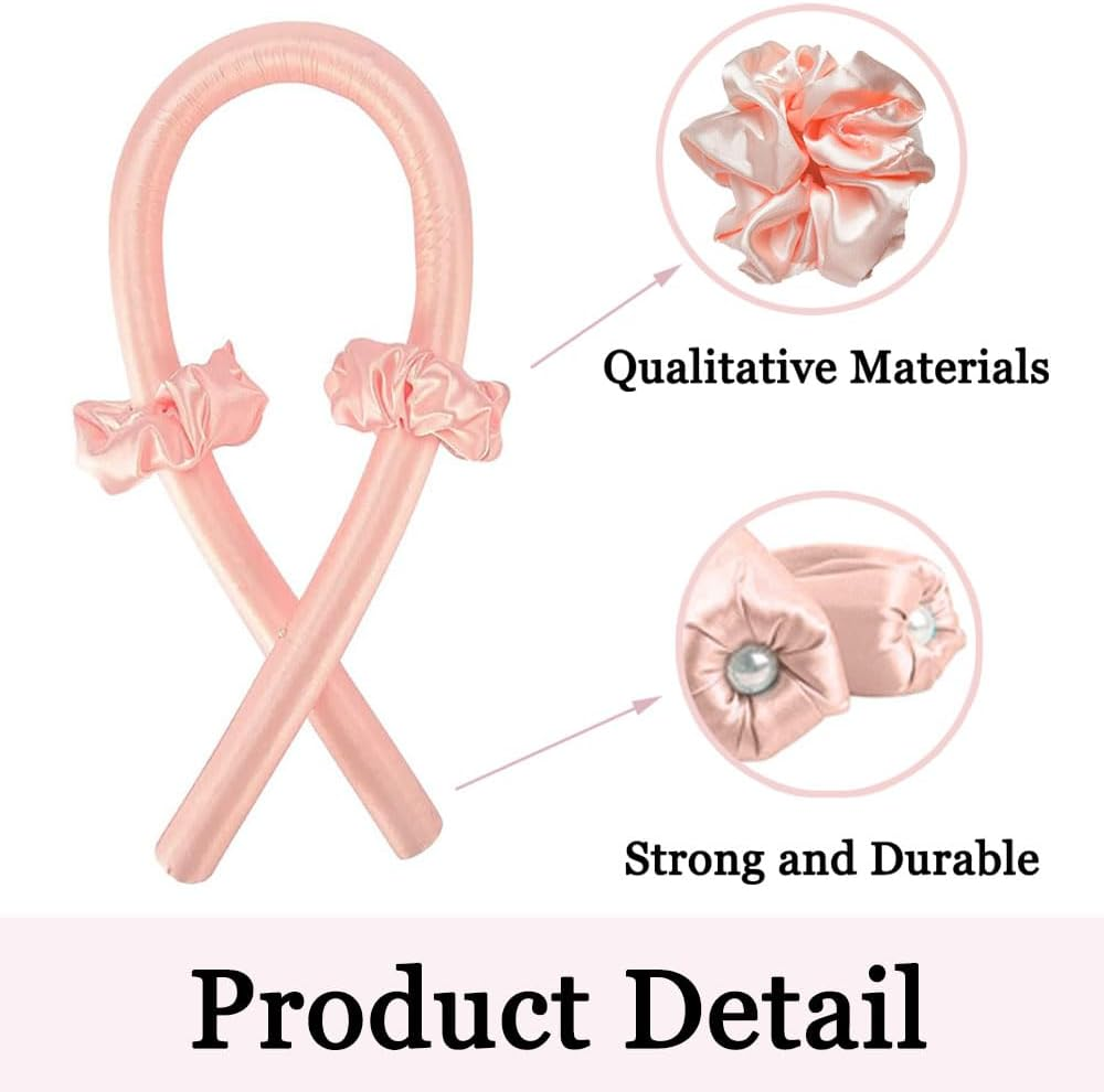 Heatless Curling Rod Headband, Silk Overnight Styling Kit for Long and Medium Curls, Women Heatless Curls with Hair Claw Clip, DIY Hair Rollers Styling Tool for Sleep in Overnight (Pink) image number 3