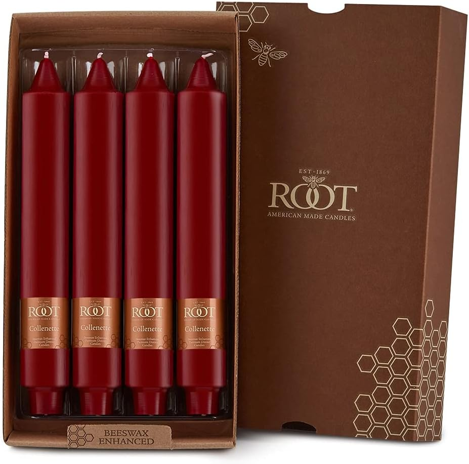 Root Candles Unscented Smooth Collenette 9-Inch Dinner Candles, Box of 4, Garnet image number 5