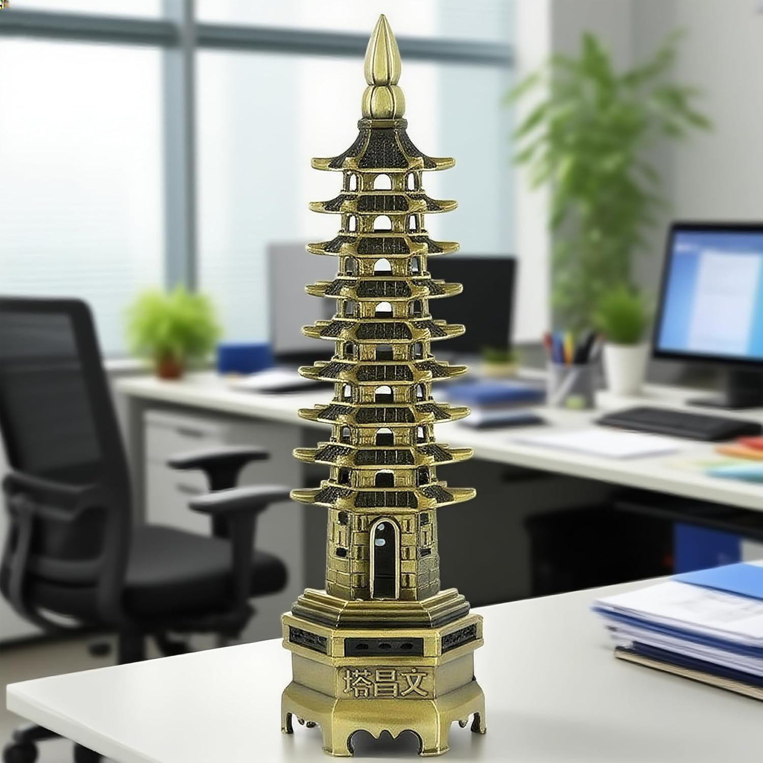 Nine-Tier Wenchang Pagoda Feng Shui Statue &ndash; Chinese Tower for Academic Success, Business Prosperity & Home Decor (Red Bronze) image number 1