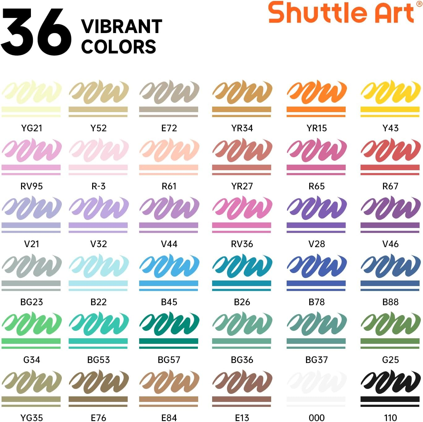 Shuttle Art Automatic Ink Control Acrylic Paint Markers, 36 Colors Brush Tip Acrylic Paint Pens for Rock Painting, Ceramic, Wood, Canvas, Glass, Stone, Fabric, Card Making, DIY & Art Supplies