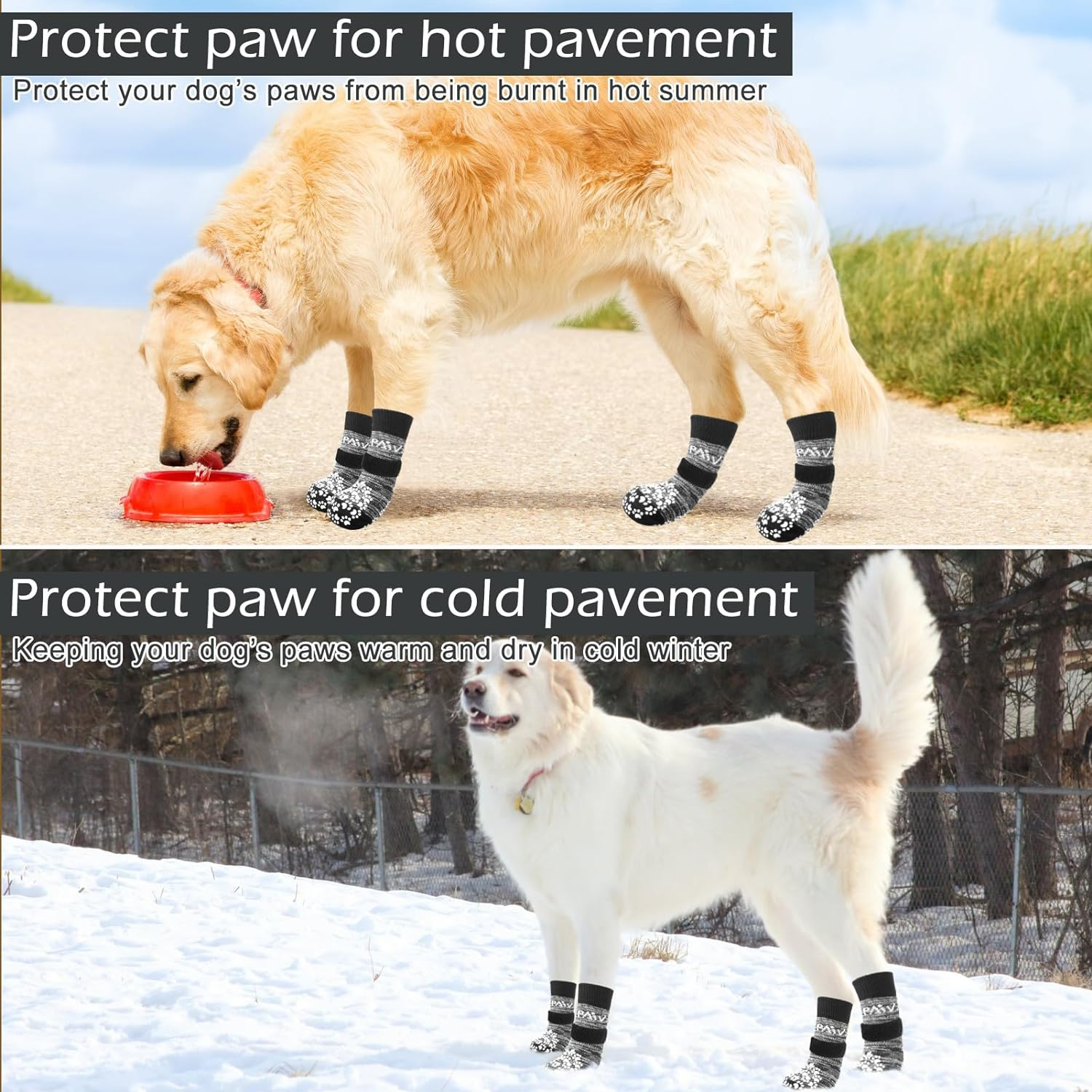 EXPAWLORER Anti-Slip Dog Socks-Double Sides Grips Traction Control on Hardwood Floor,Dog Boots for Winter,Dog Shoes for Cold Pavement,Paw Protector,Prevents Licking,For Small Medium Large Senior Dogs image number 4