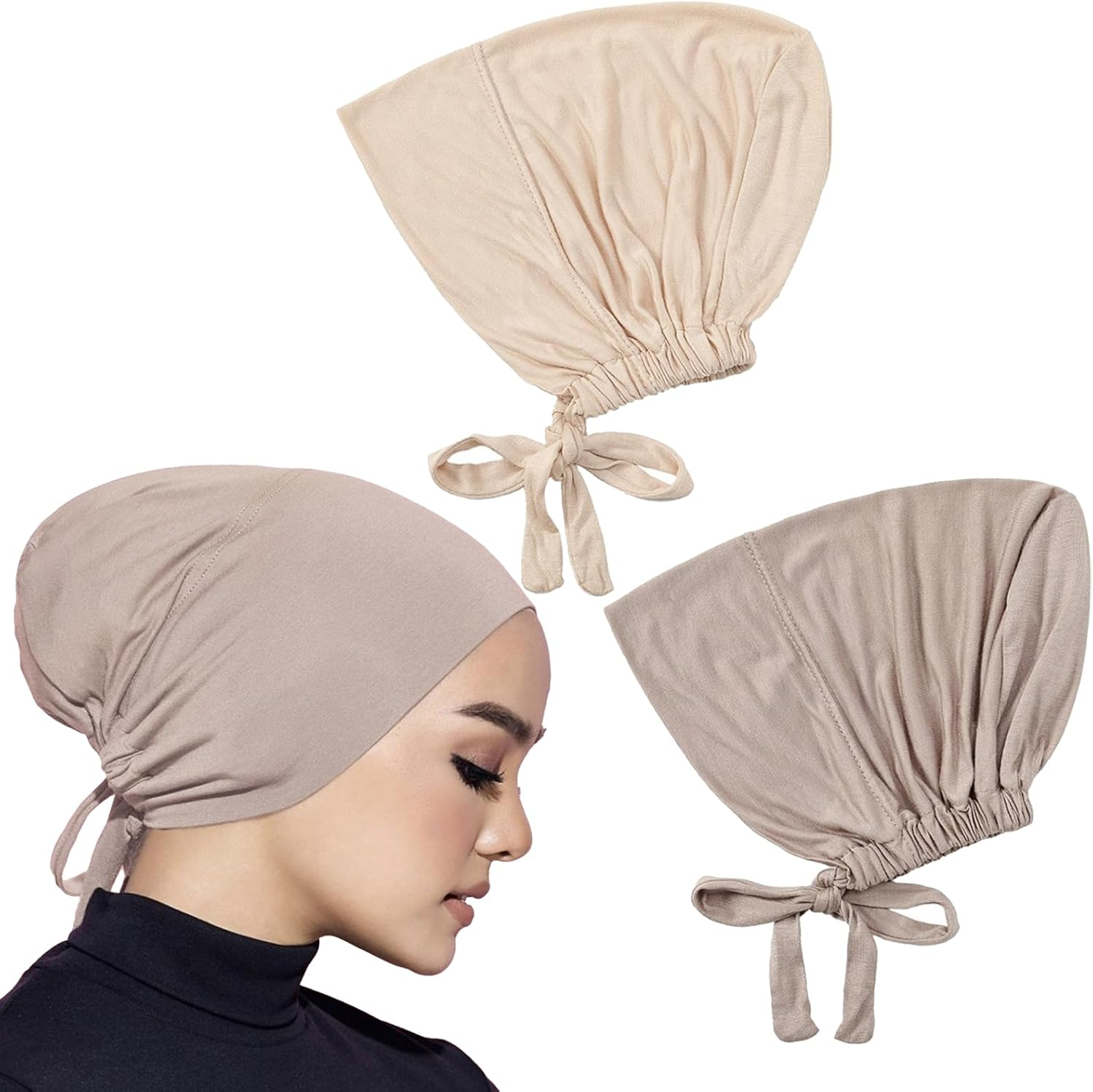 CENZICOM Women'S Hijab under Cap with Tie Back Closure, 2 Pack, Islamic Head Scarf