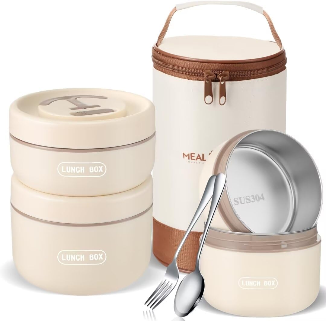 SENIURIS Portable Insulated Lunch Box Set for Kids and Adult, Food-Grade 304 Stainless Steel Lunch Containers with Thermal Bag.（2Pcs）