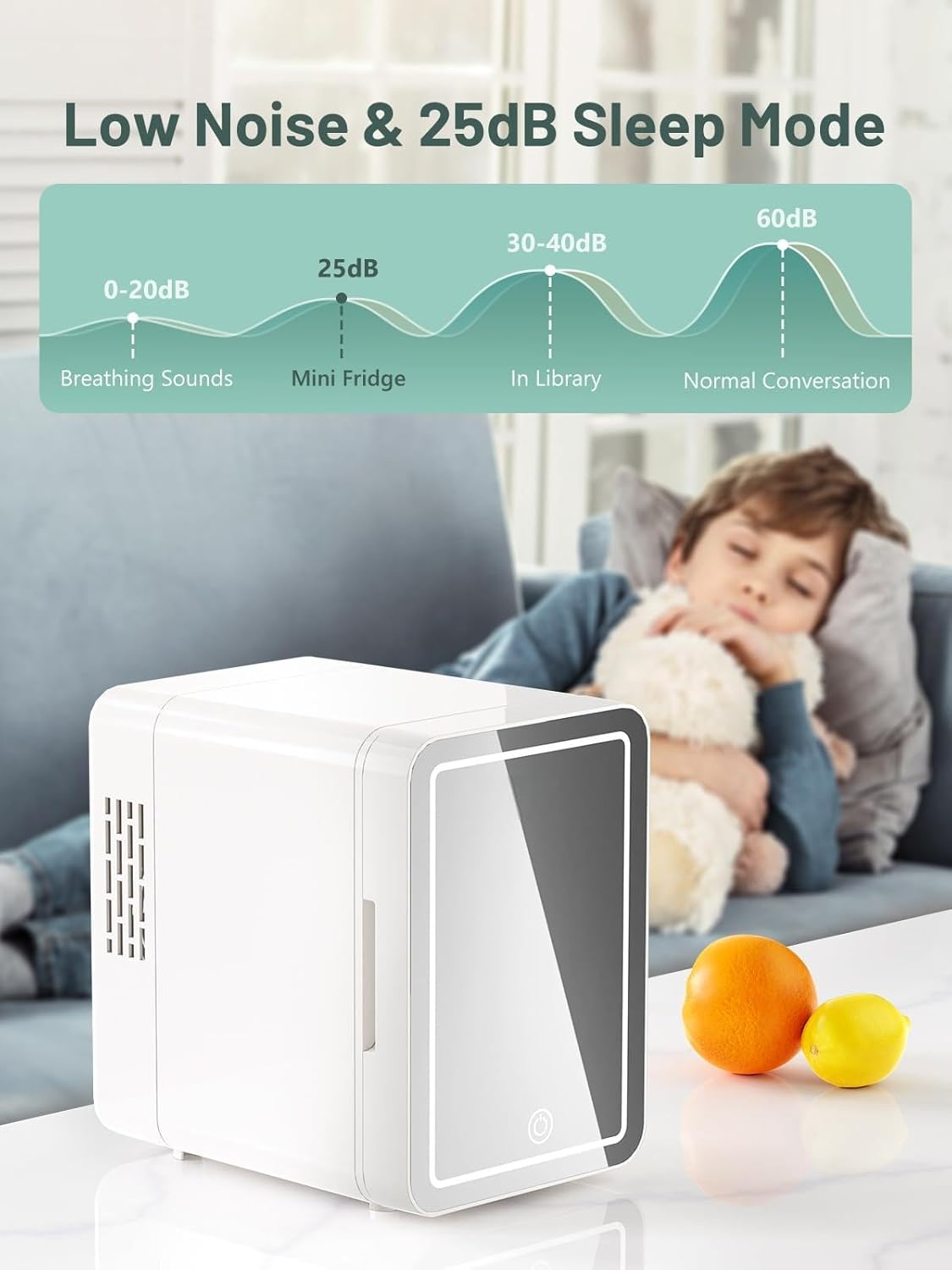 Skincare Fridge, Mini Fridge with Dimmable LED Mirror (4 Liter/6 Can), Cooler and Warmer, for Skincare and Food, Mini Fridge for Bedroom, Office and Car image number 4