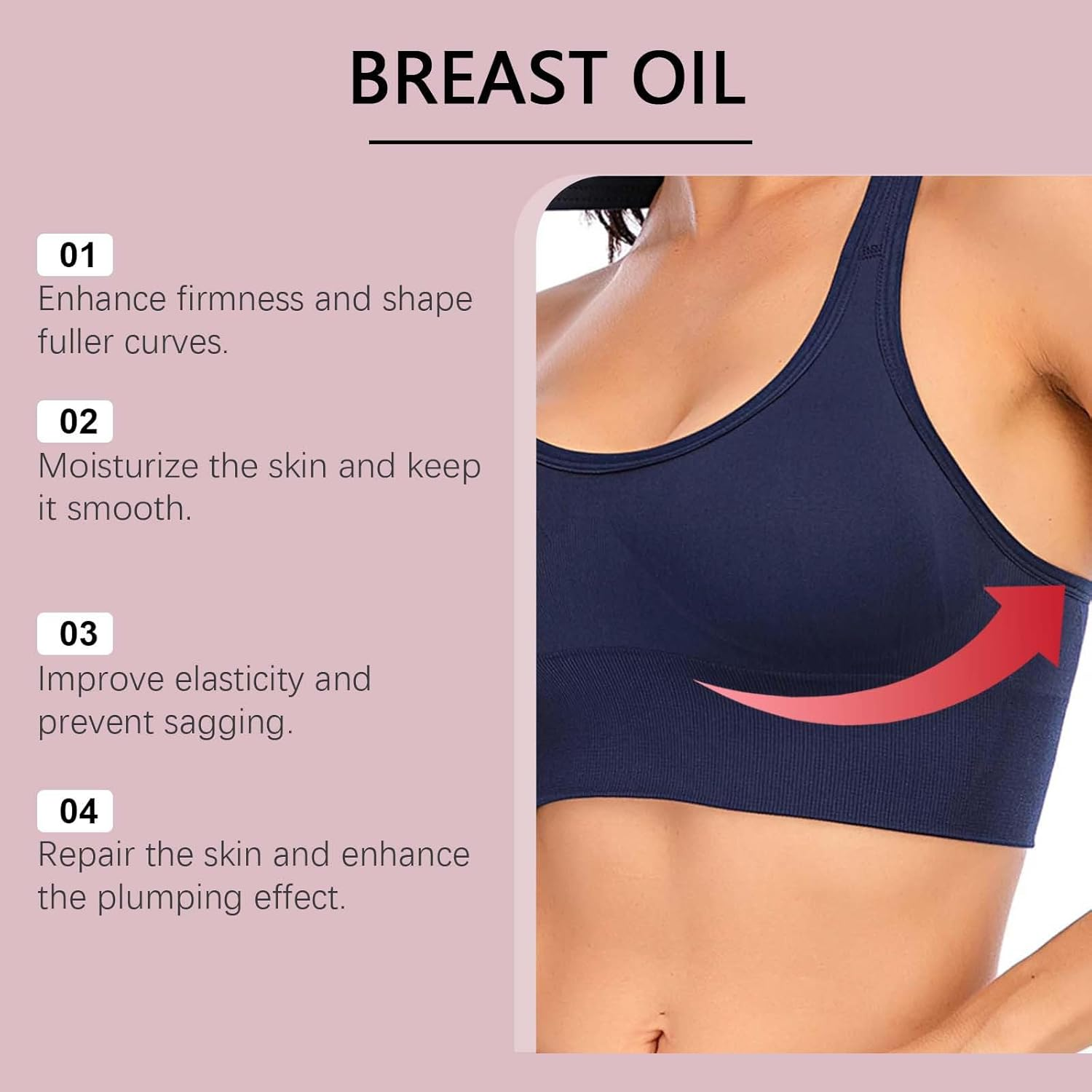 Breast Firming Oil - Bust Lift & Skin, Breast Firming & Lifting with Shea Butter, Hyaluronic Acid, Vitamin E, Plumping & Massage for Enhanced Shape, Hydrating, Non-Greasy image number 2