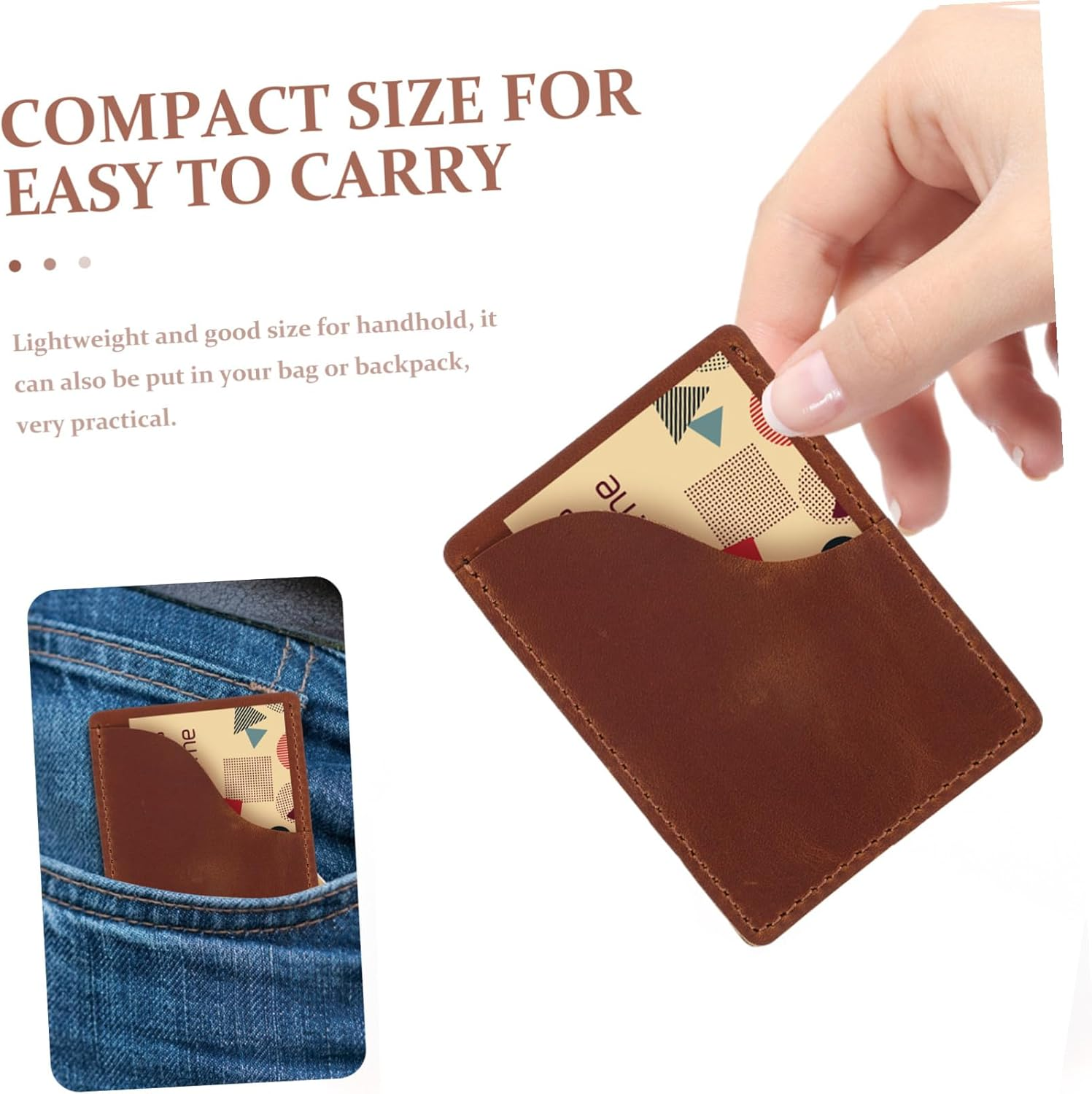 WESIEVYA Business Card Holder Wallet Brown Pu Credit Card Organizer with Passport Holder Pocket for Travel and Work Use image number 4