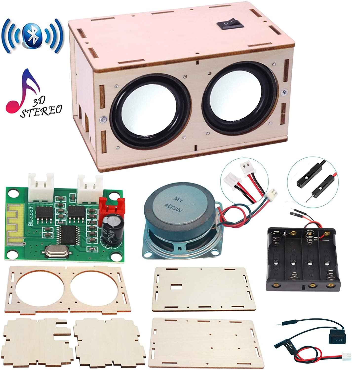 DIY Bluetooth Speaker Box Kit Electronic Sound Amplifier - Build Your Own Portable Wood Case Bluetooth Speaker with Sound - Science Experiment and STEM Learning for Kids, Teens and Adults image number 4