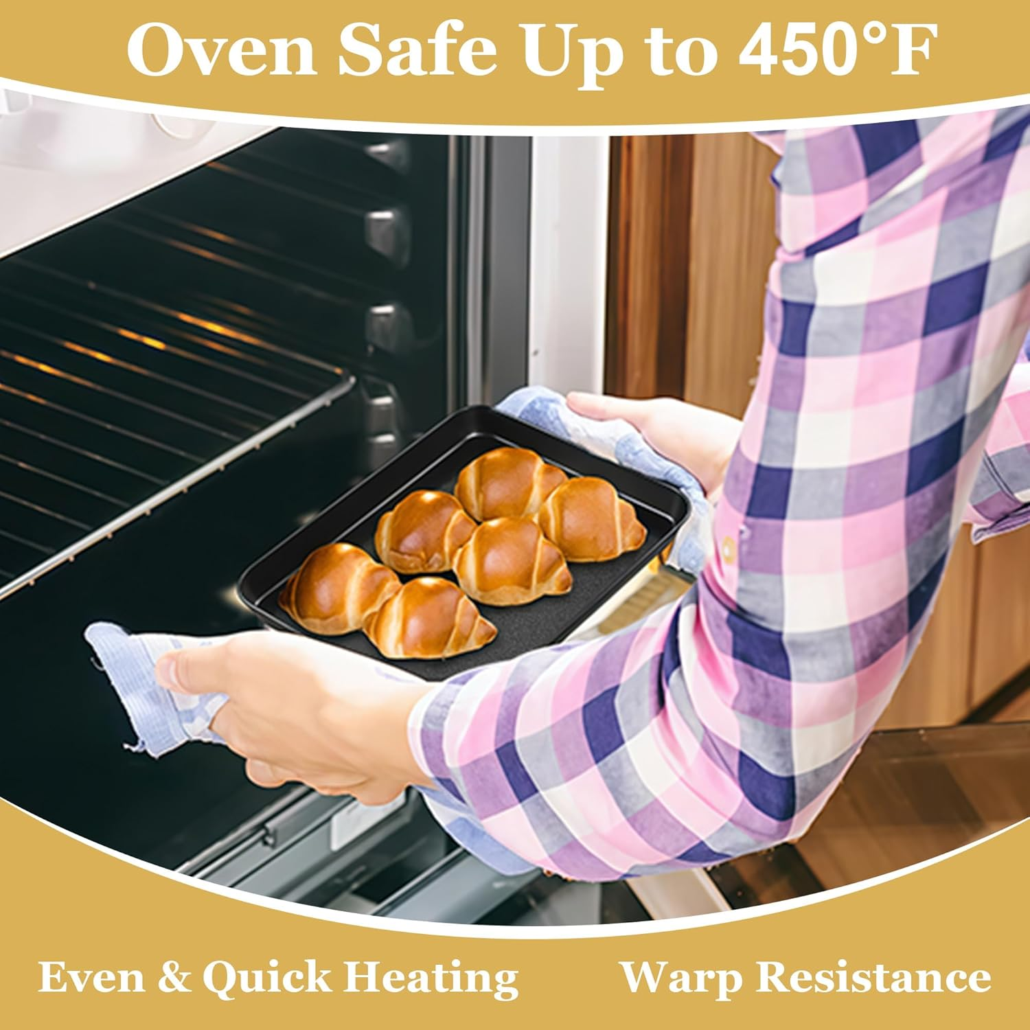 E-Far Mini Toaster Oven Pan, 9X7X1 Inch Small Baking Sheet Tray for Cookies Cake, Nonstick Carbon Steel Baking Pan for Bacon Steak, Nontoxic & Easy Clean, Heat & Warp Resistant image number 1