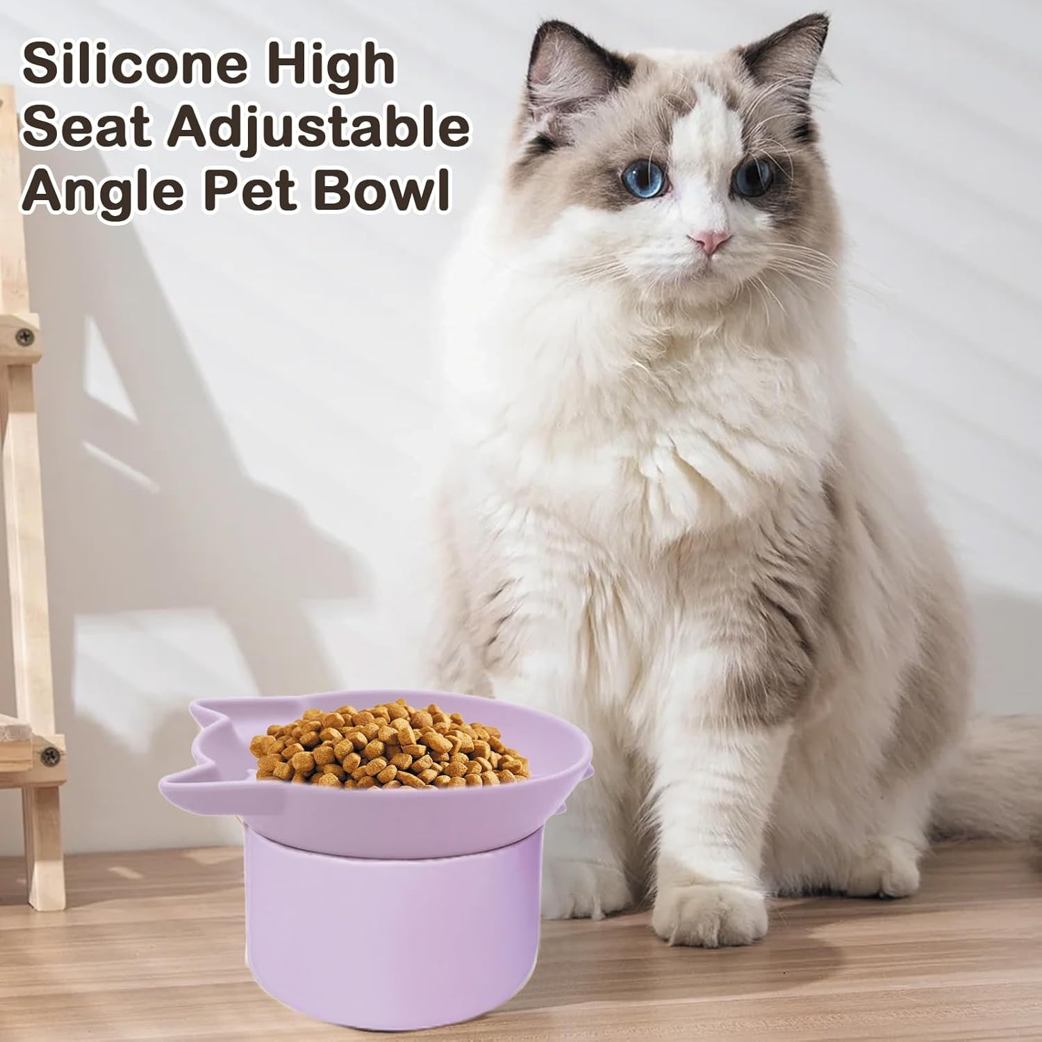 Silicone Cat Slow Feeder, Elevated Slow Feeder Cat Bowl for Dry and Wet Food, Tilted Design with Non Slip Base, Adjustable Angle for Pets, Fun Enrichment & Anxiety Relief (Purple) image number 3