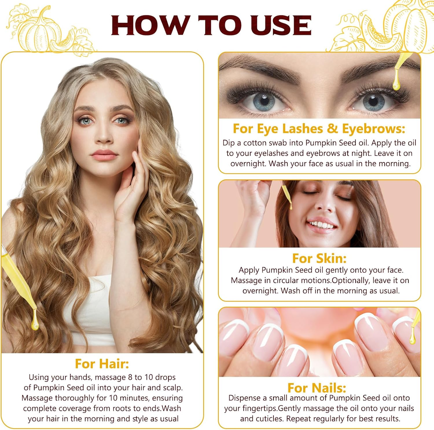 Organic Pumpkin Seed Oil for Hair Growth 2Fl Oz, 100% Natural Cold Pressed Organic Pumpkin Oil, Moisturizing Scalp, Smooth Dry Hair, for All Hair Types image number 1