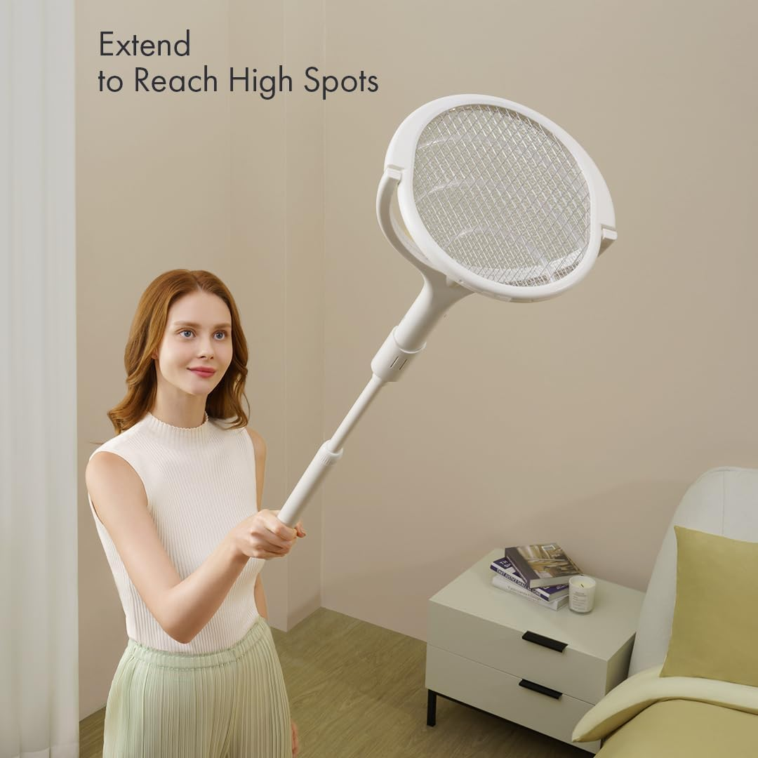 Electric Fly Swatter,3200V Electric Bug Killer with USB Charging 5 Layer Mesh Outdoor Indoor Fly Swatter Electric Zapper for Mosquitoes,Bees,Moths（White） image number 5