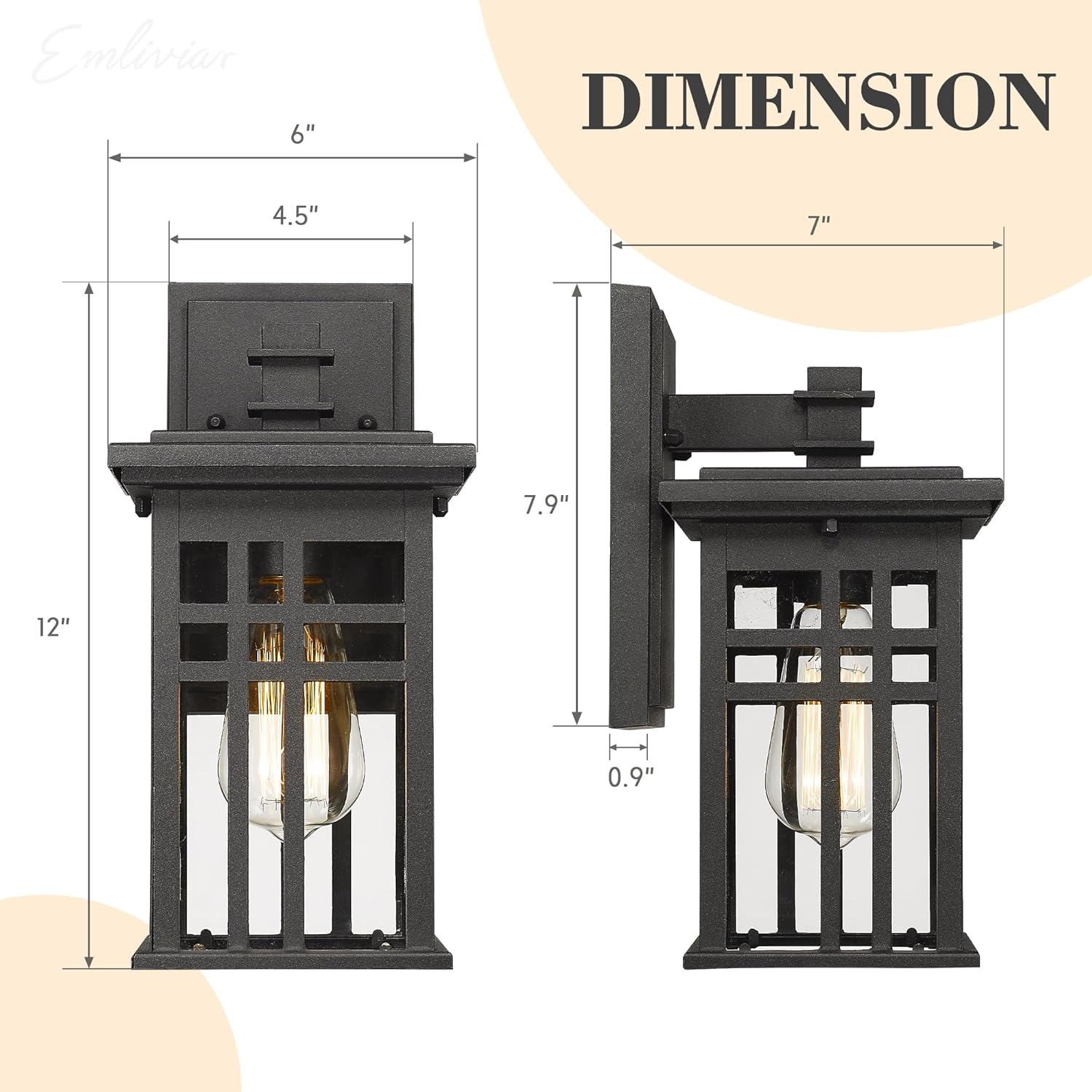 EMLIVIAR 1-Light Exterior Wall Mount Light Fixtures, Outdoor Wall Sconce Lantern in Black Finish with Clear Glass Shade, AUD01B BK image number 4