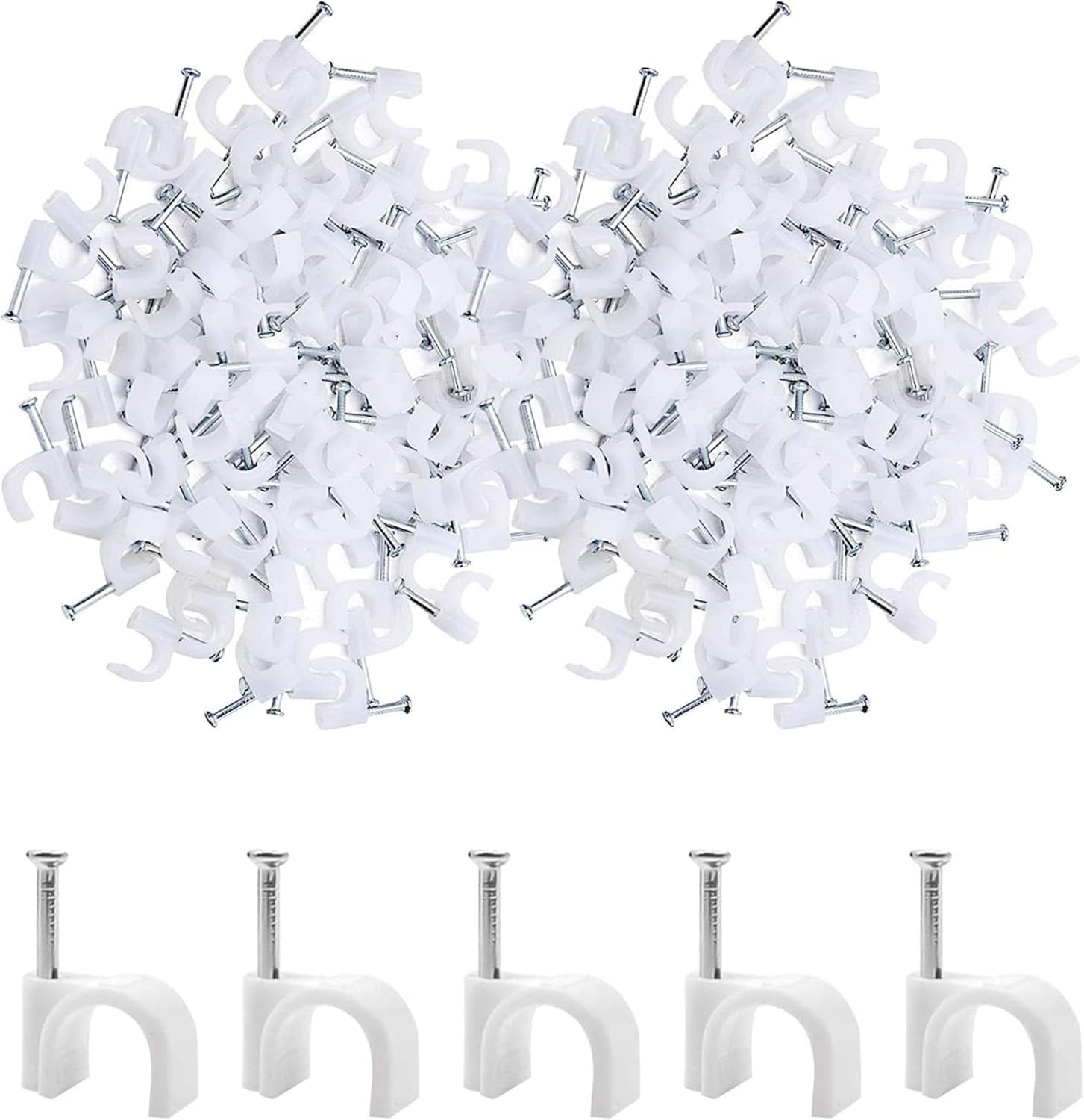 SNOKAY 100Pcs 8Mm round Cable Clips - Cable Holder for Wire Management - Skirting Wire Nail Clips - Tidy Solution for Ethernet, Electrical Cables, and Wires image number 1