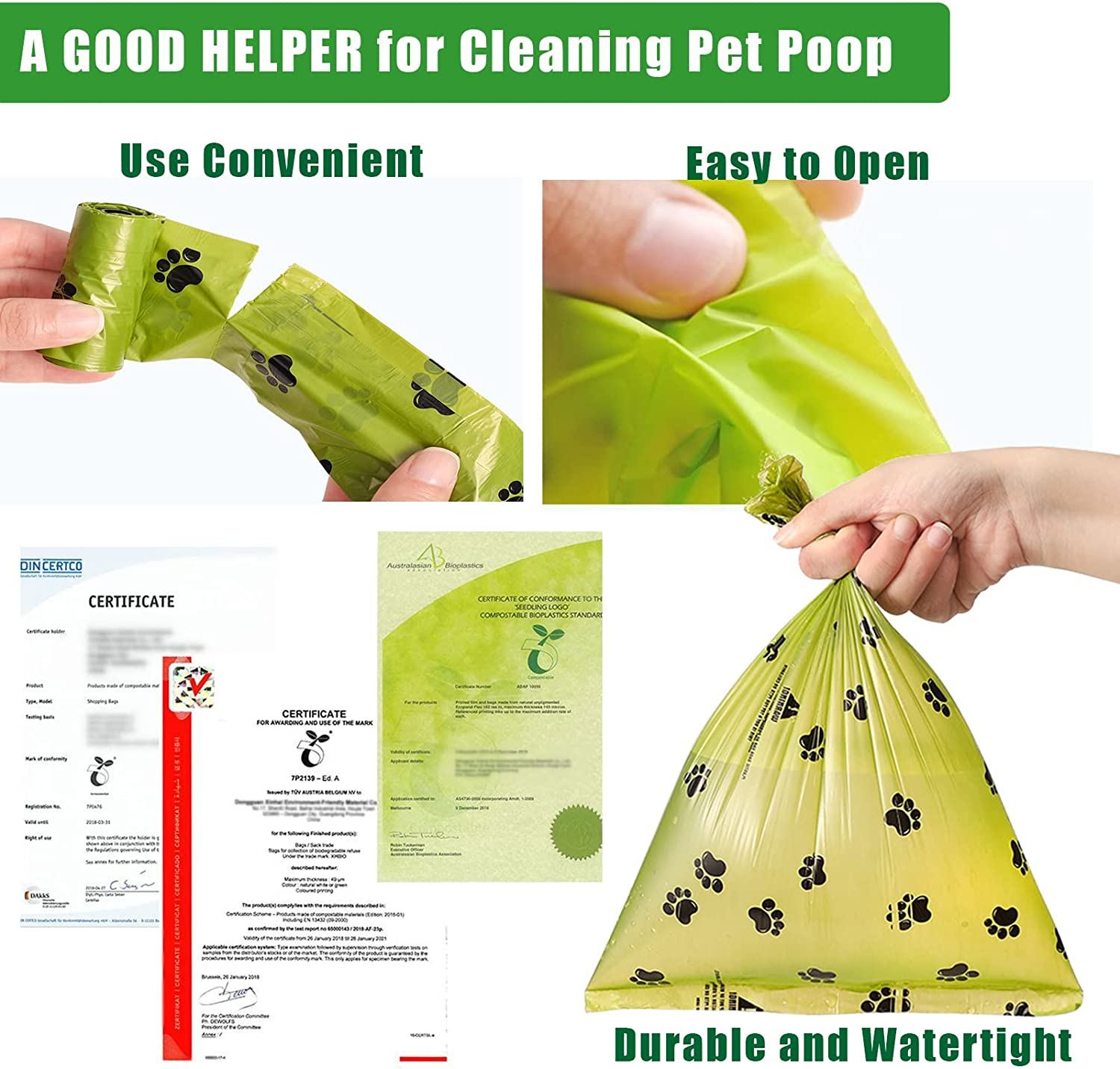 38% Compostable Dog Poo Bags, EPI Unscented Pet Waste Bags 22&times;33Cm, GLAD Thick Pet Poop Bags, 1 Dispenser 1Hands-Free Holder Offer (45Pcs+1 Green Dispenser+1 Green Hands-Free Holder)&hellip; image number 5