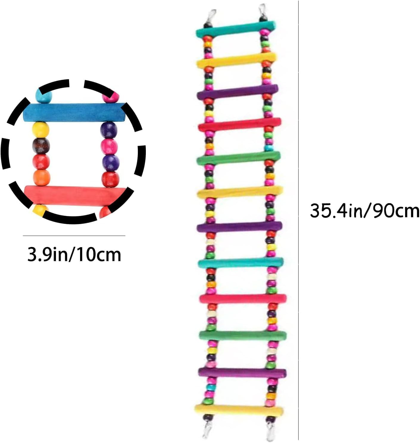 Colorful 12-Step Wooden Bird Climbing Bridge, 1Pc Wooden Rainbow Parrots Ladder, Wood Bird Pet Climbing Ladders, Parrot 12 Step Ladders Rainbow Bridge Chewing Hanging Standing Toy