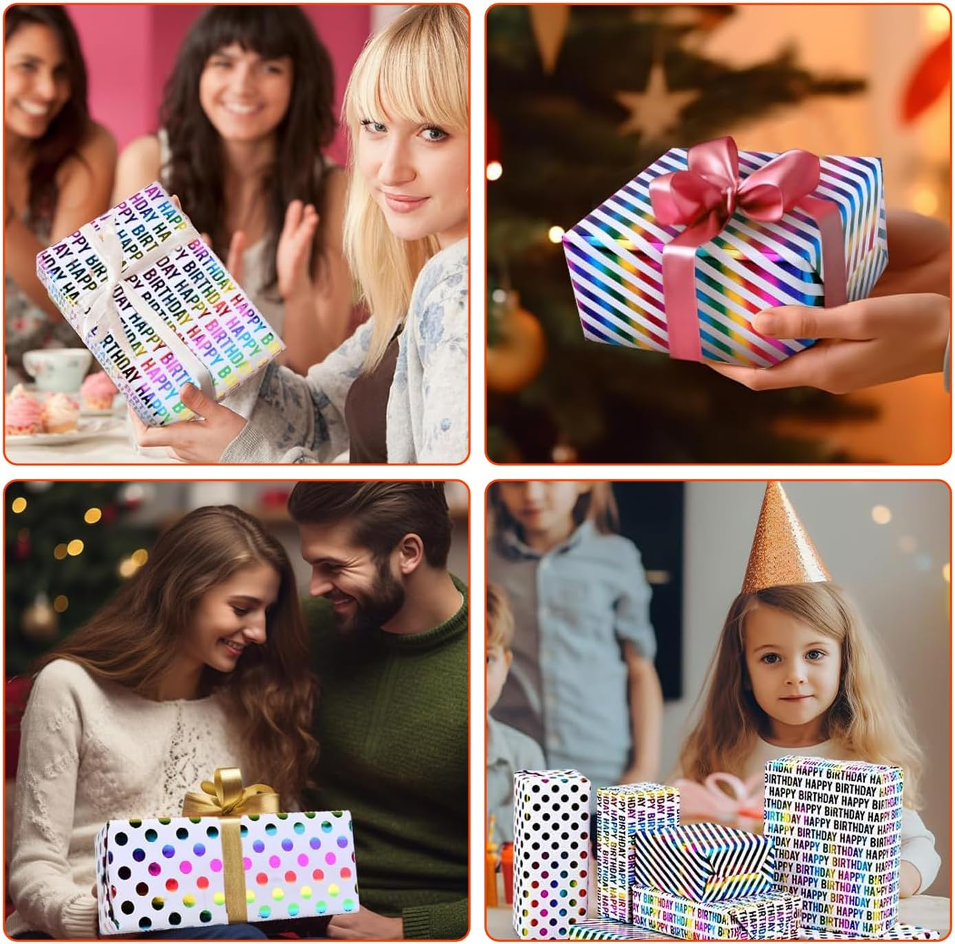 Birthday Wrapping Paper Roll,1 Rolls,Birthday Gift Wrapping Paper Paper Roll,Happy Birthday Polka Dots Stripes Design for Birthday, Holiday, Party, Wedding by H HOME-MART image number 5