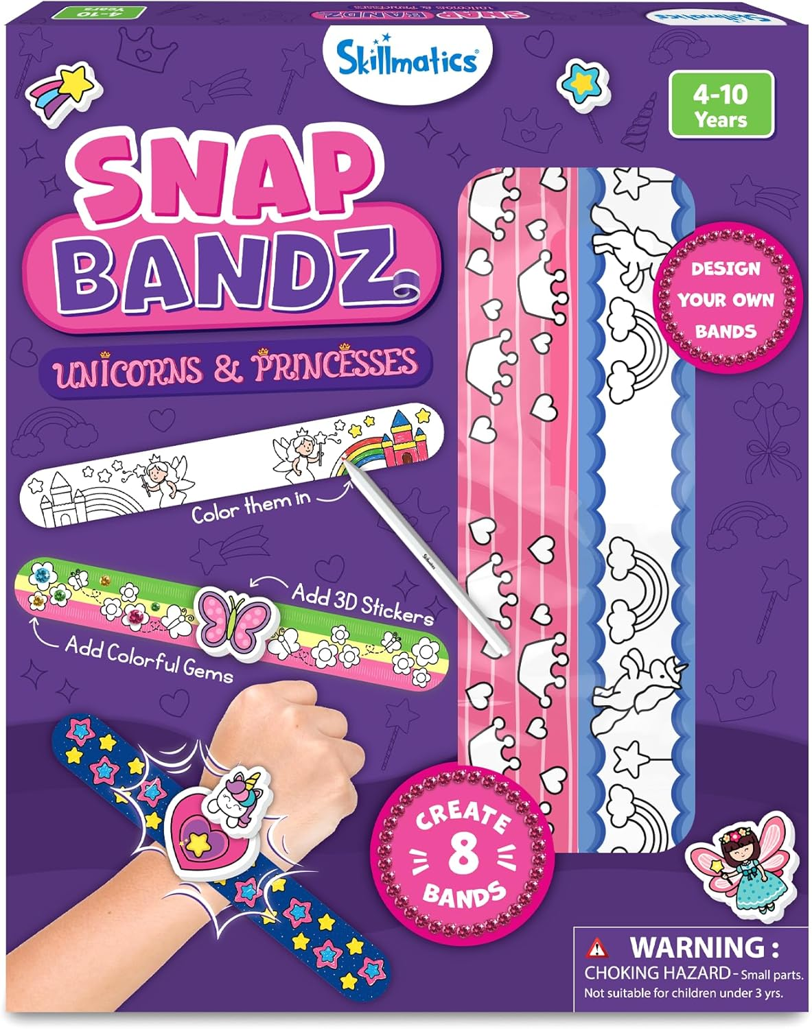 Skillmatics Craft Activity - Snap Bandz, Unicorns & Princesses, DIY Art & Craft Activity, Mess-Free, Creative Kit, 8 Bands (8.6"), Gifts for Girls & Boys Ages 4, 5, 6, 7, 8, 9, 10 image number 6