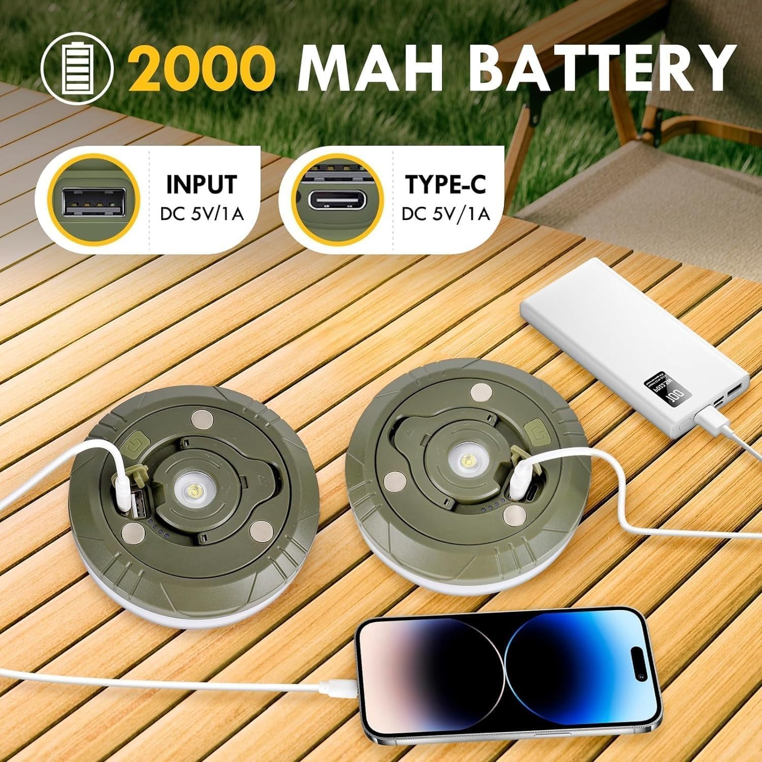 Camping String Lights with Camping Lantern and Flashlight, 3 in 1 Outdoors String Lights with 8 Lighting Modes(32.8Ft/10M), Quick 30S Recovery, Durable, USB Charging, Rechargeable, Waterproof image number 6