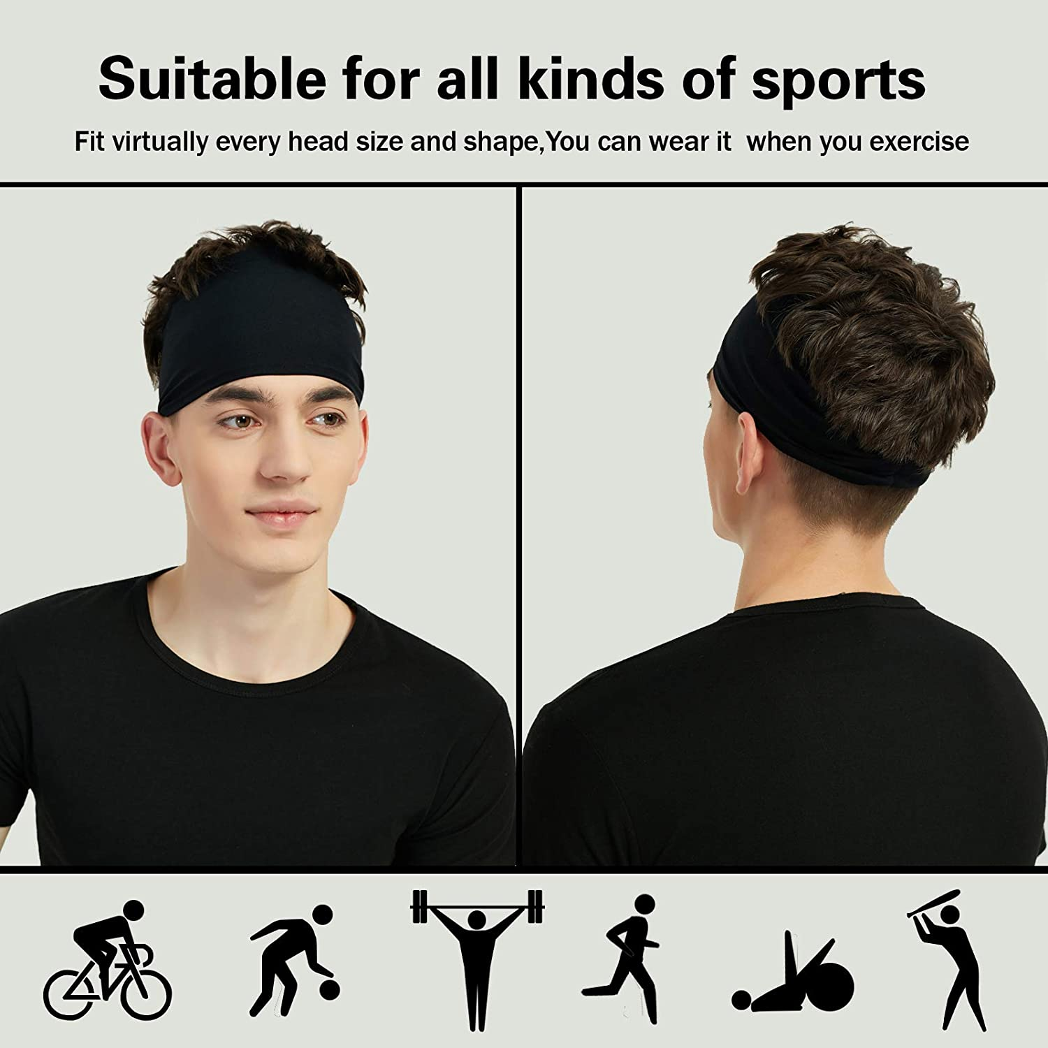 Pilamor Sports Headbands for Men (5 Pack),Moisture Wicking Workout Headband, Sweatband Headbands for Running,Cycling,Football,Yoga,Hairband for Women and Men image number 1