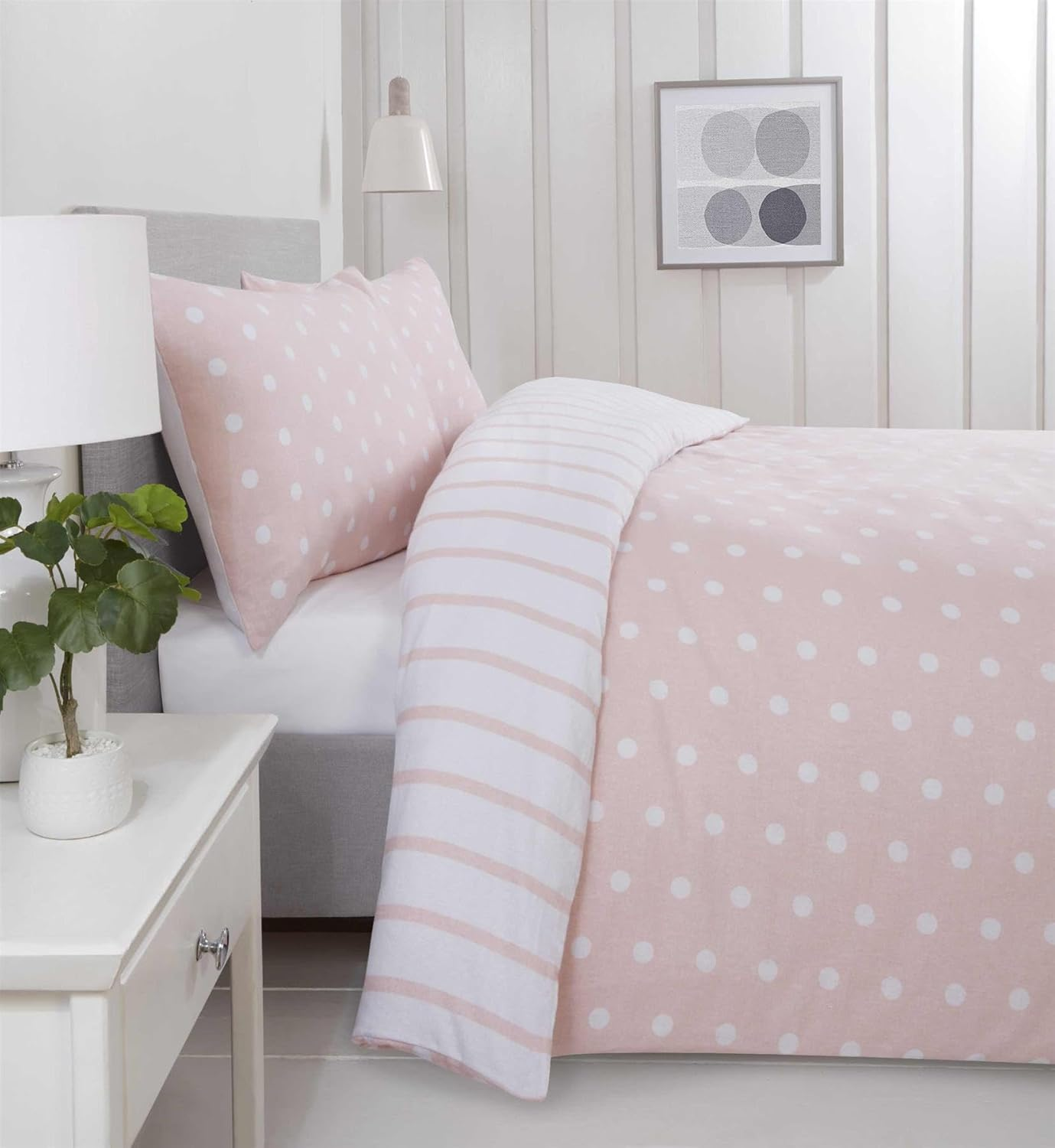 Rapport Home 180 Threadcount Spots & Stripes Brushed Microfibre Duvet Cover Set King Blush, Pink image number 3