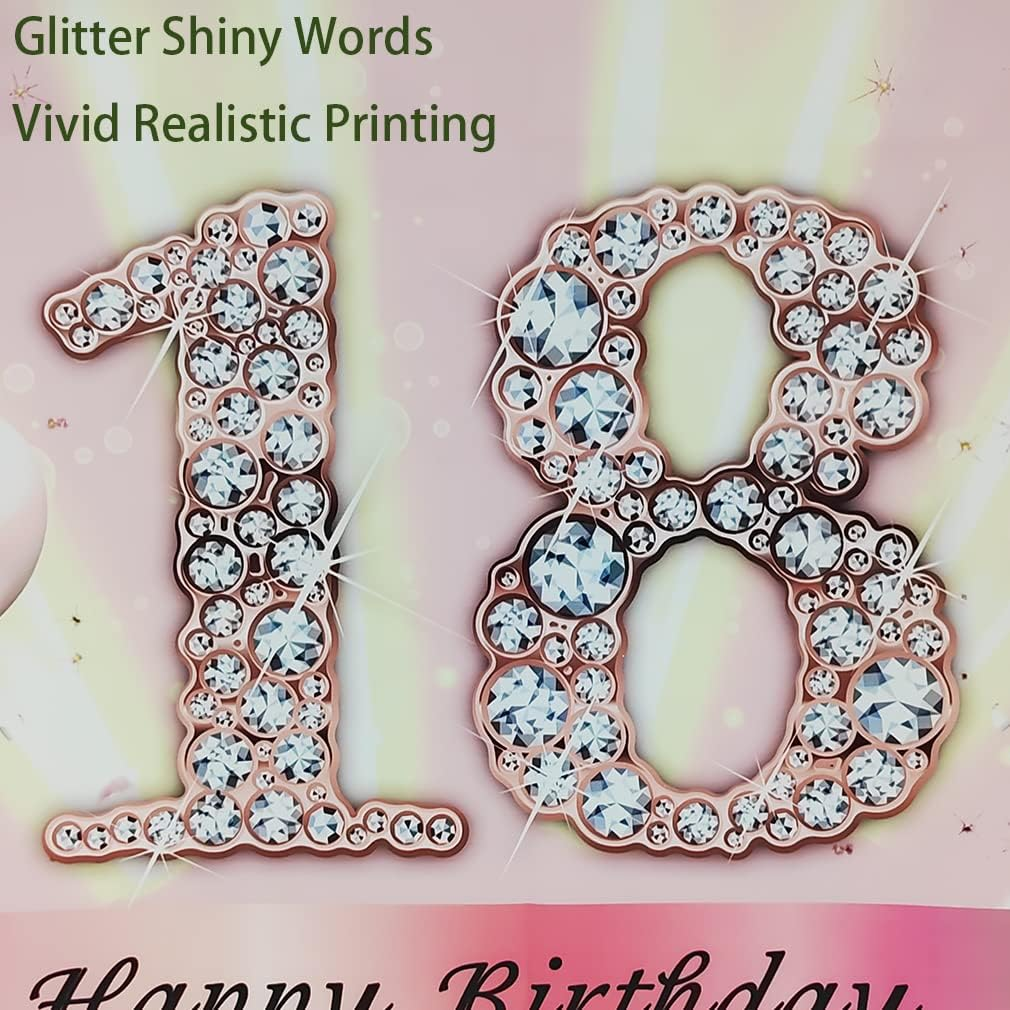 18Th Birthday Decorations for Girls 18 Years Old Anniversary Party Fabric Sign Poster Pink Photo Background 18Th Birthday Party Supplies, 59"X35.4" image number 3