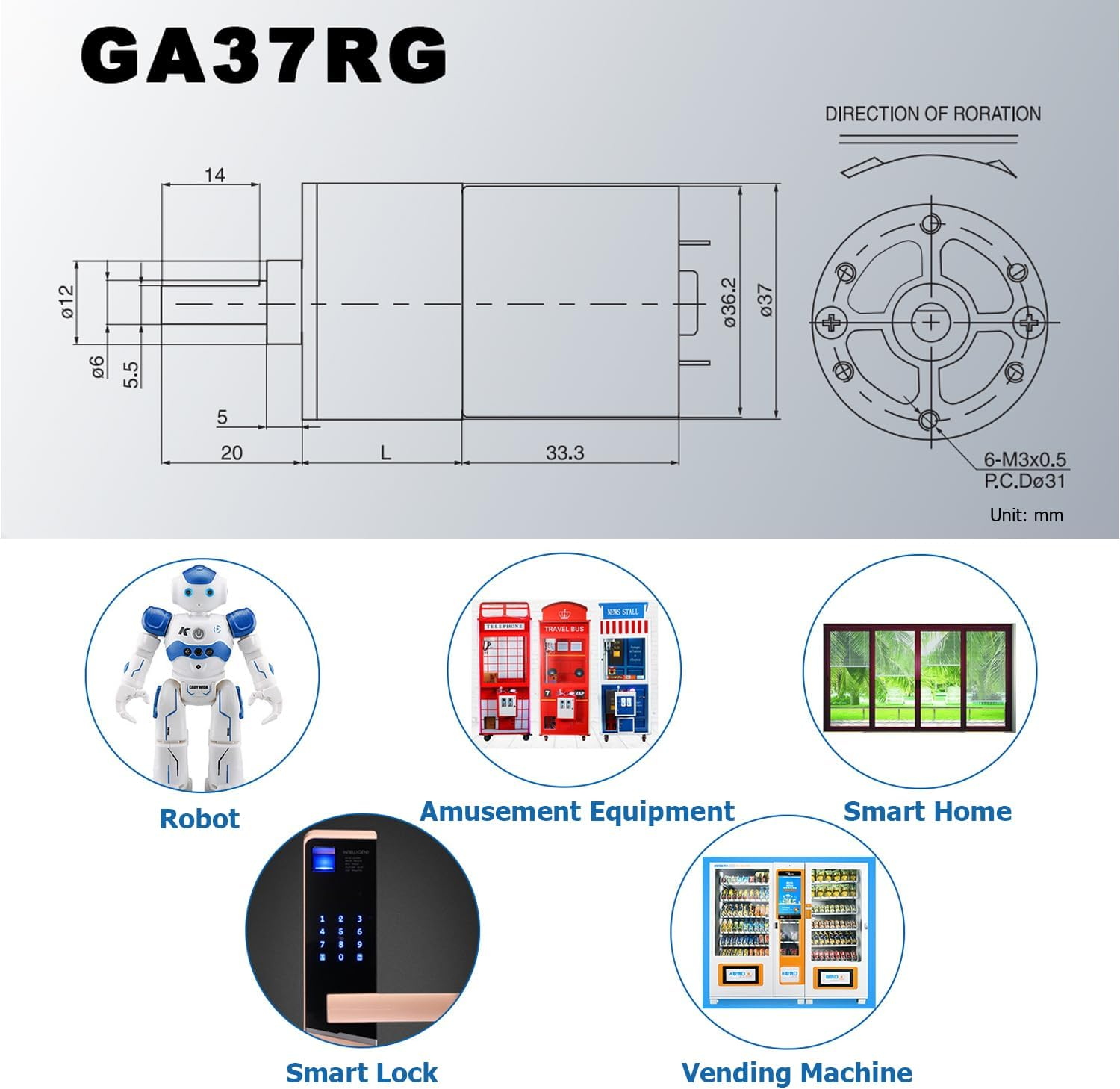 Greartisan DC 12V 550RPM Gear Motor High Torque Electric Micro Speed Reduction Geared Motor Centric Output Shaft 37Mm Diameter Gearbox image number 1