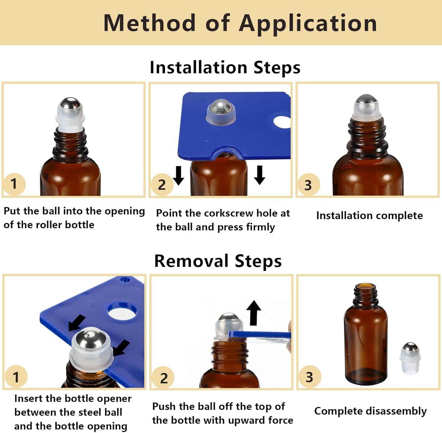 100ML Bottles for Essential Oil, 3 Pack Empty Amber Glass Roller Bottle for Perfume Oil, Roll on Bottles with Stainless Steel Roller Balls, Opener, Funnel and Dropper image number 2