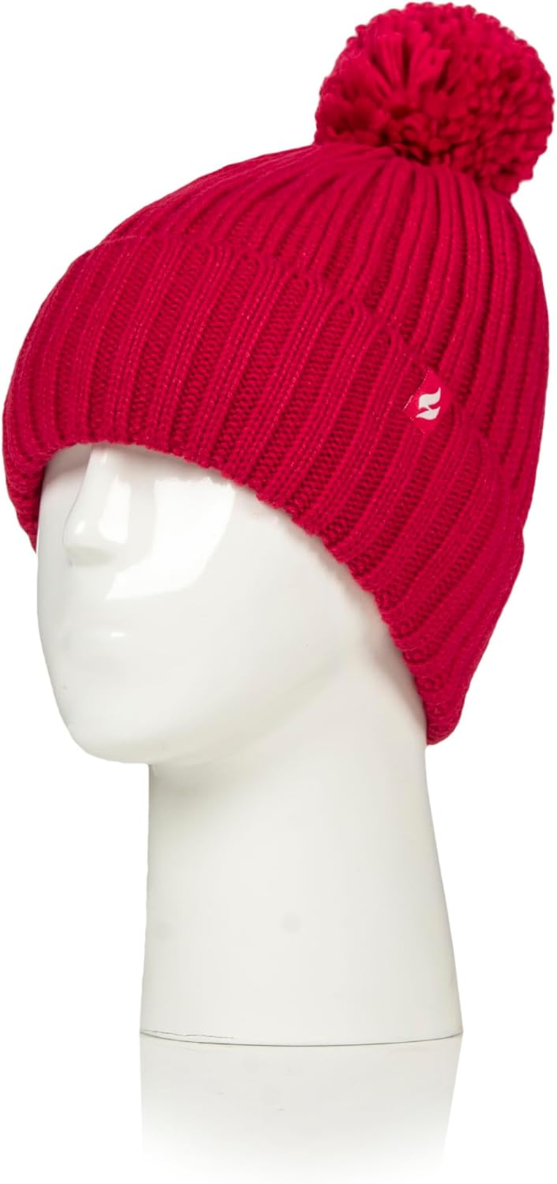 HEAT HOLDERS | Sockshop | Ladies Arden Thermal Ribbed Pom Pom Turn over Beanie | Winter Warmth | Women'S One Size Fits Most | Cerise image number 3