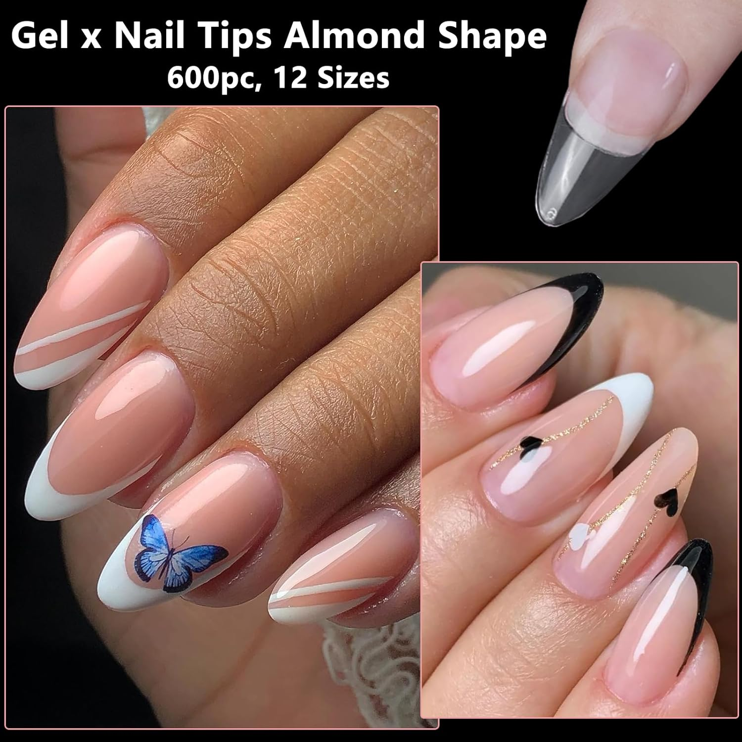 Loveourhome 600Pc Almond Gel Nail Tips Short Fake Nails Full Cover Short Stiletto Almond False Nail Clear Artificial Nail Fingernail Soft Gel Nail Tips for Acrylic Nail Extesion Press Nail Making image number 1