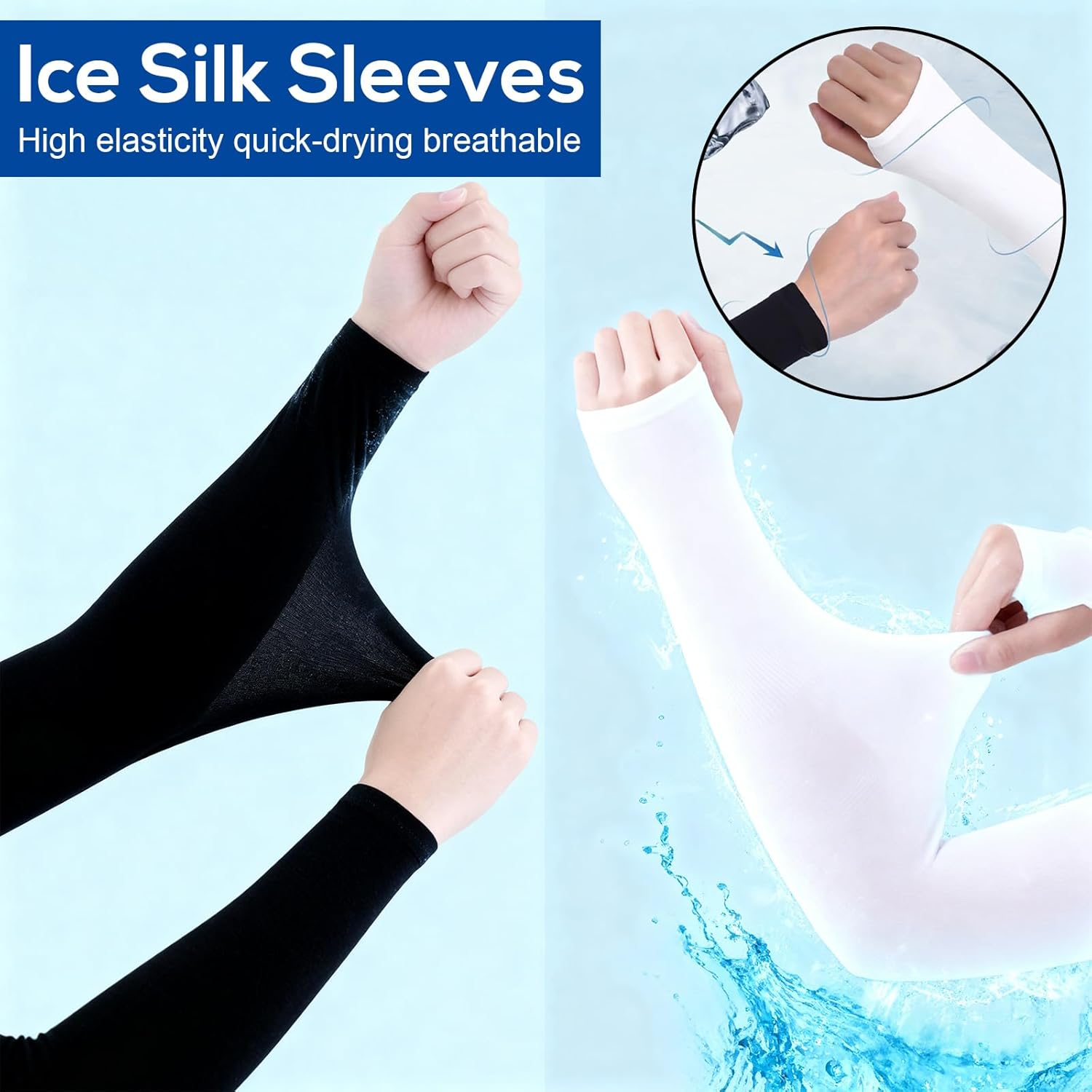 Jeyzuroa 2 Pairs UV Protection Arm Sleeves Cooling Compression Sleeves for Men Women Youth, Arm Support for Cycling Baseball Basketball Driving, One Size Fit Most (White&Black) image number 2