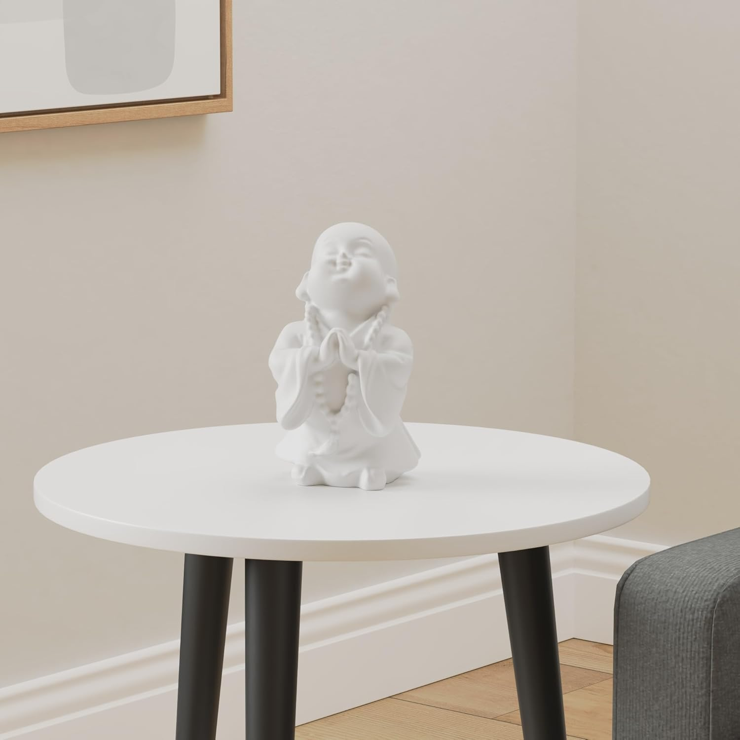 Carefree Fish Buddha Statue Minimalist Sandstone Buda Ornament Monk Figurine Zen Decor Bring Home a Ray of Sunshine 9Inch image number 3