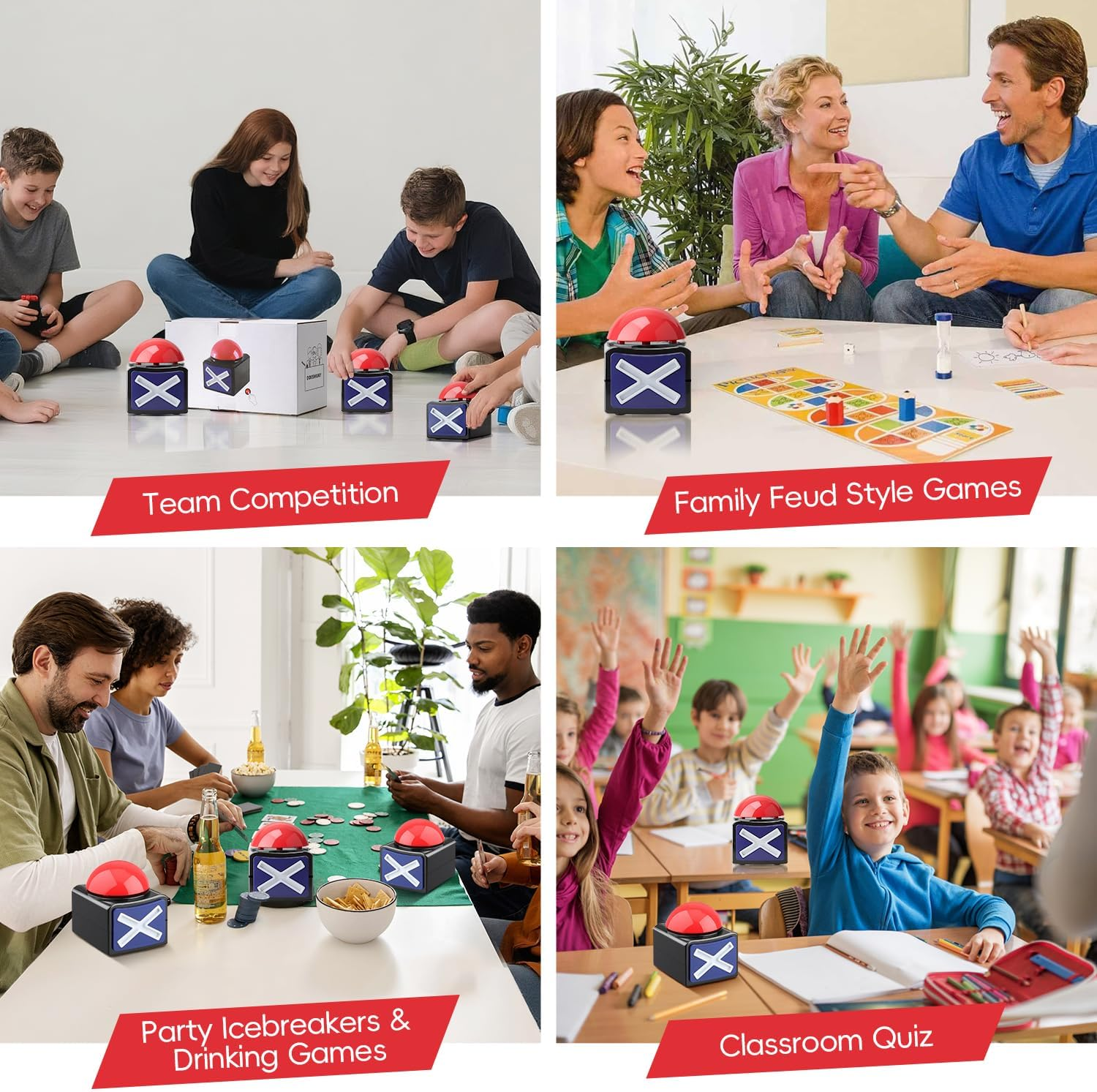 2Pcs Game Answer Buzzer Alarm Button Box with Sound Light Party Contest Prop Toy, Trivia Quiz Got Talent Buzzer for Kids Adult image number 3