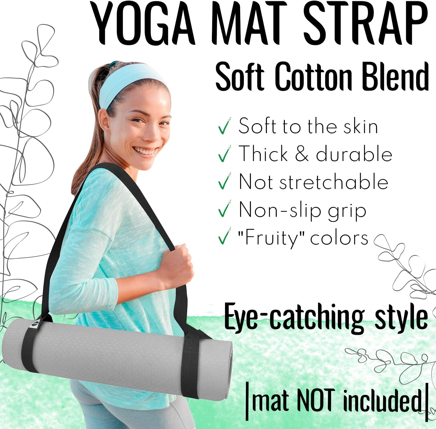TECEUM [New 2023] Yoga Mat Strap &ndash; 15+ Colors &ndash; Adjustable Mat Holder Sling for All Mats [Mat Not Included] - Almond image number 3