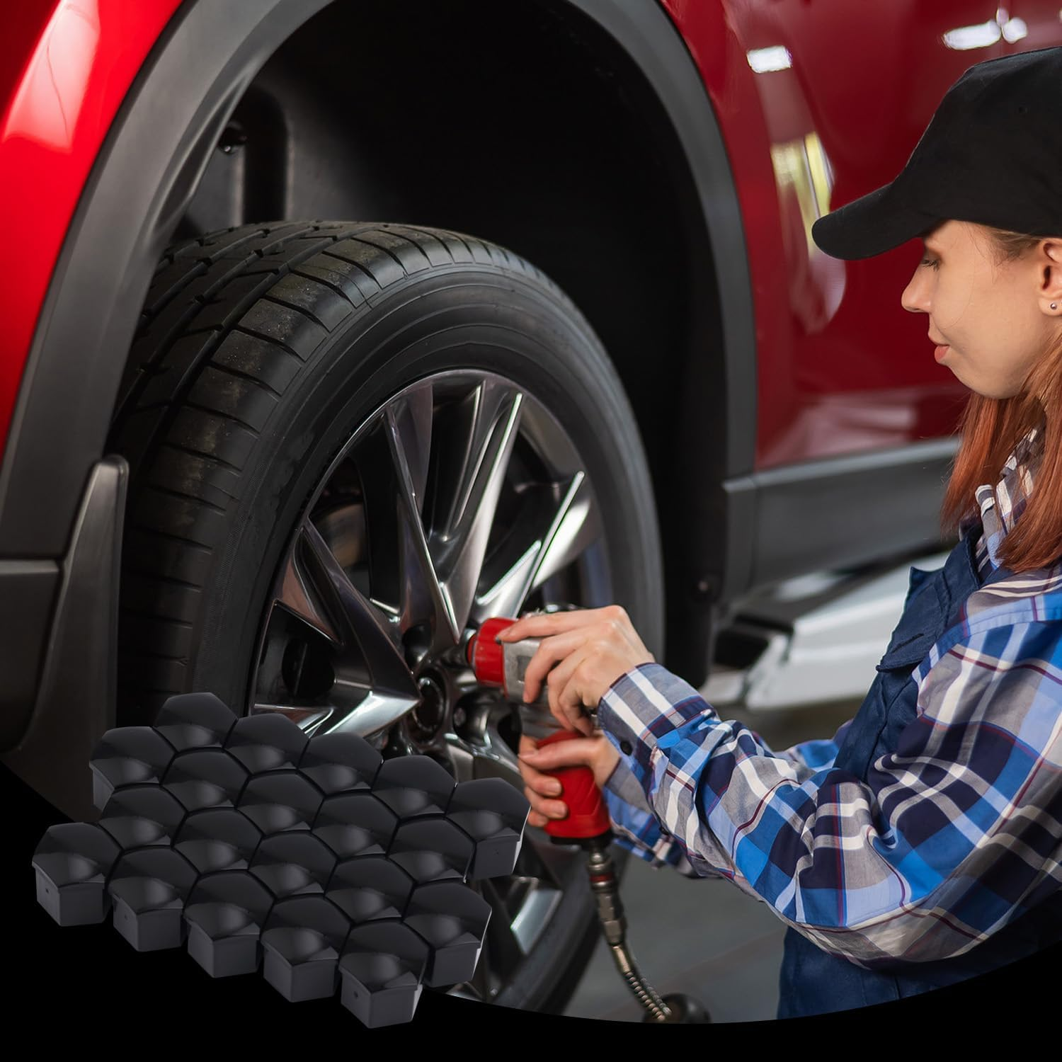 BOXOB 20Pcs Car Wheel Lug Nut Covers, 19Mm Hexagonal Nut Covers with Removal Tool Wheel Bolt Caps Automotive Exterior Accessories for Most Car (Black) image number 2