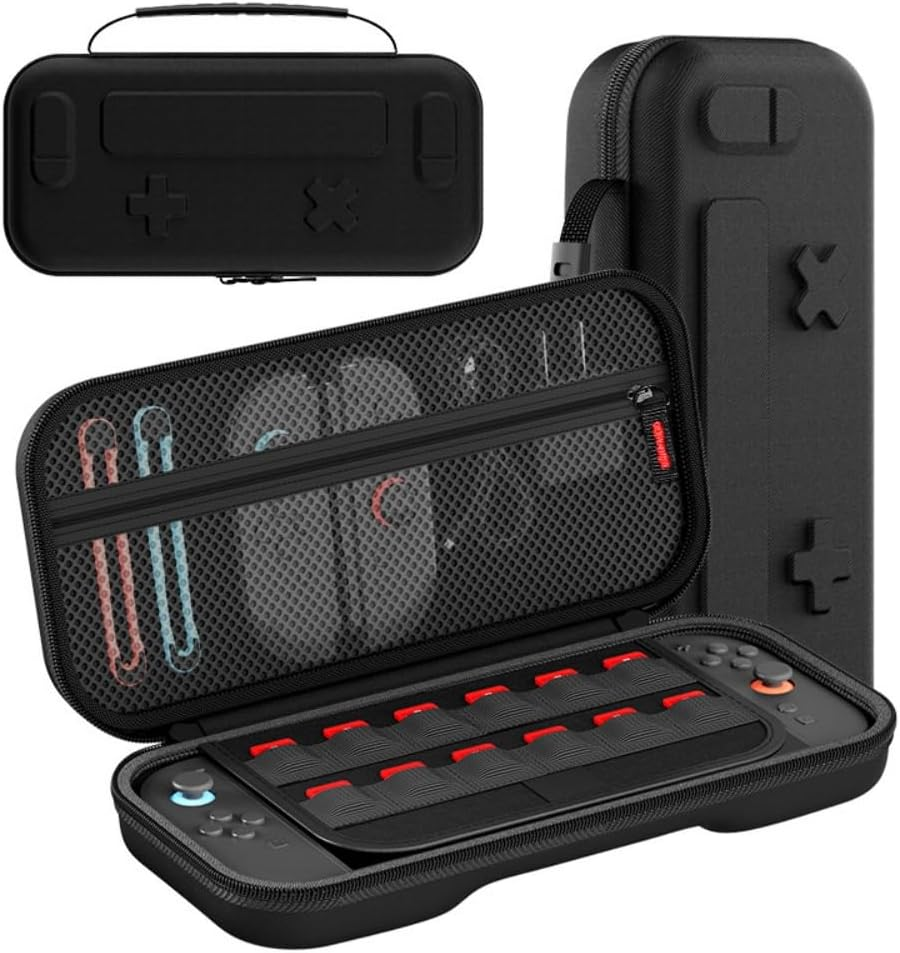 NQQNQQ YS-1 Switch 2 Carrying Case Compatible with Switch 2 (2025)/Switch/Switch OLED, Hard Shell Travel Case with Accessory Storage & 12 Game Card Slots. (Blue/Orange)