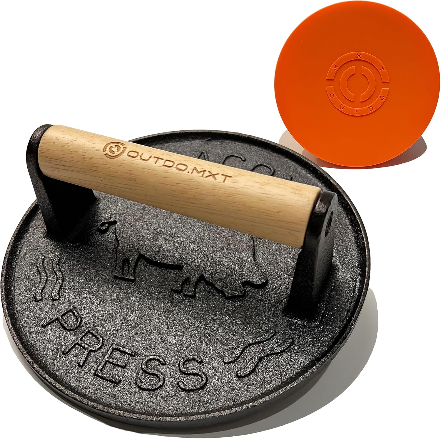 Burger Press Smash Burger Press for Blackstone Griddle Heavy Duty Cast Iron 8.5"X4.3" Rectangular Grill Press Bacon Press with Wood Handle and Silicone Protective Cover image number 2