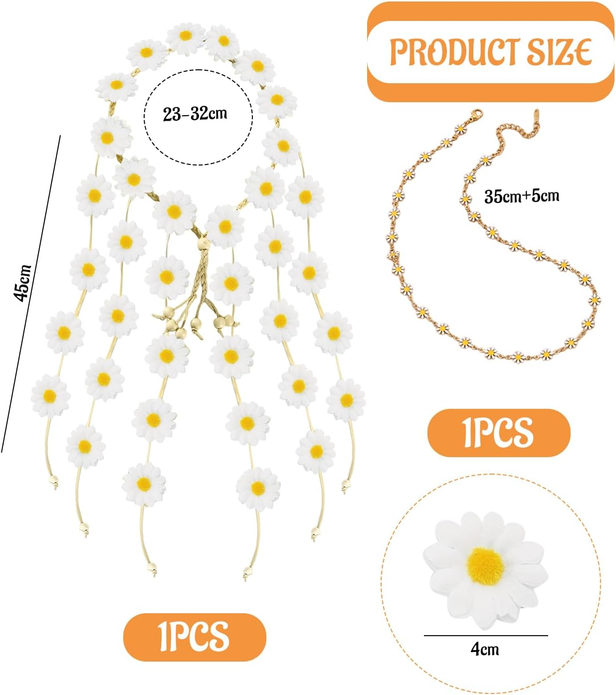 1 Daisy Headpiece and 1 Daisy Necklace, Beach Headpiece, Boho Jewellery, Everyday Versatile Necklace image number 5